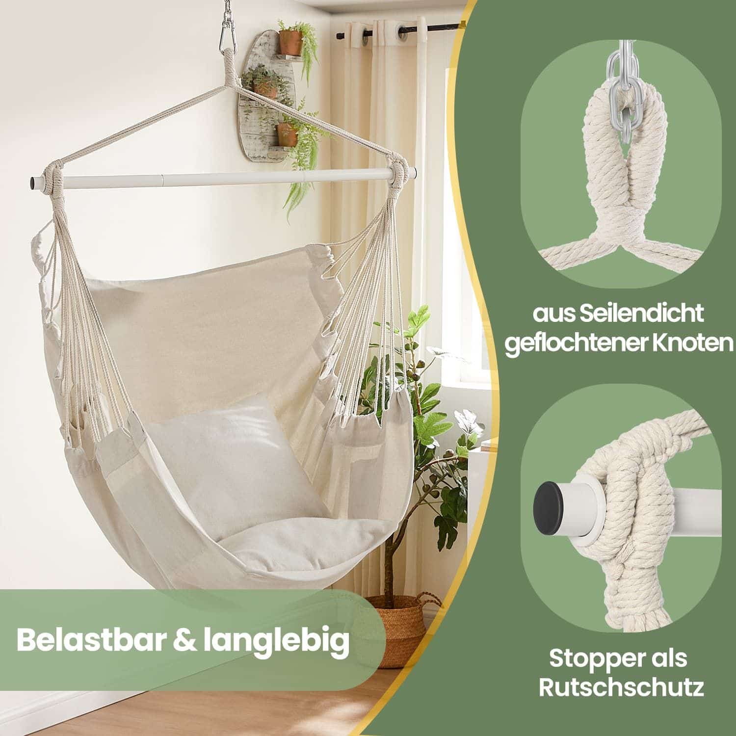 Hängesessel, Hängeschaukel mit 2 Kissen, Hängestuhl Hängesessel, Hängeschaukel mit 2 Kissen, Hängestuhl