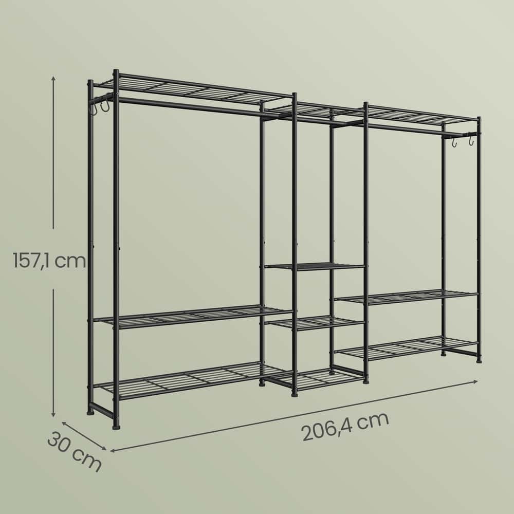 Garderobenständer mit Metallrahmen, offener Kleiderschrank, 10 Ablagen Garderobenständer mit Metallrahmen, offener Kleiderschrank, 10 Ablagen