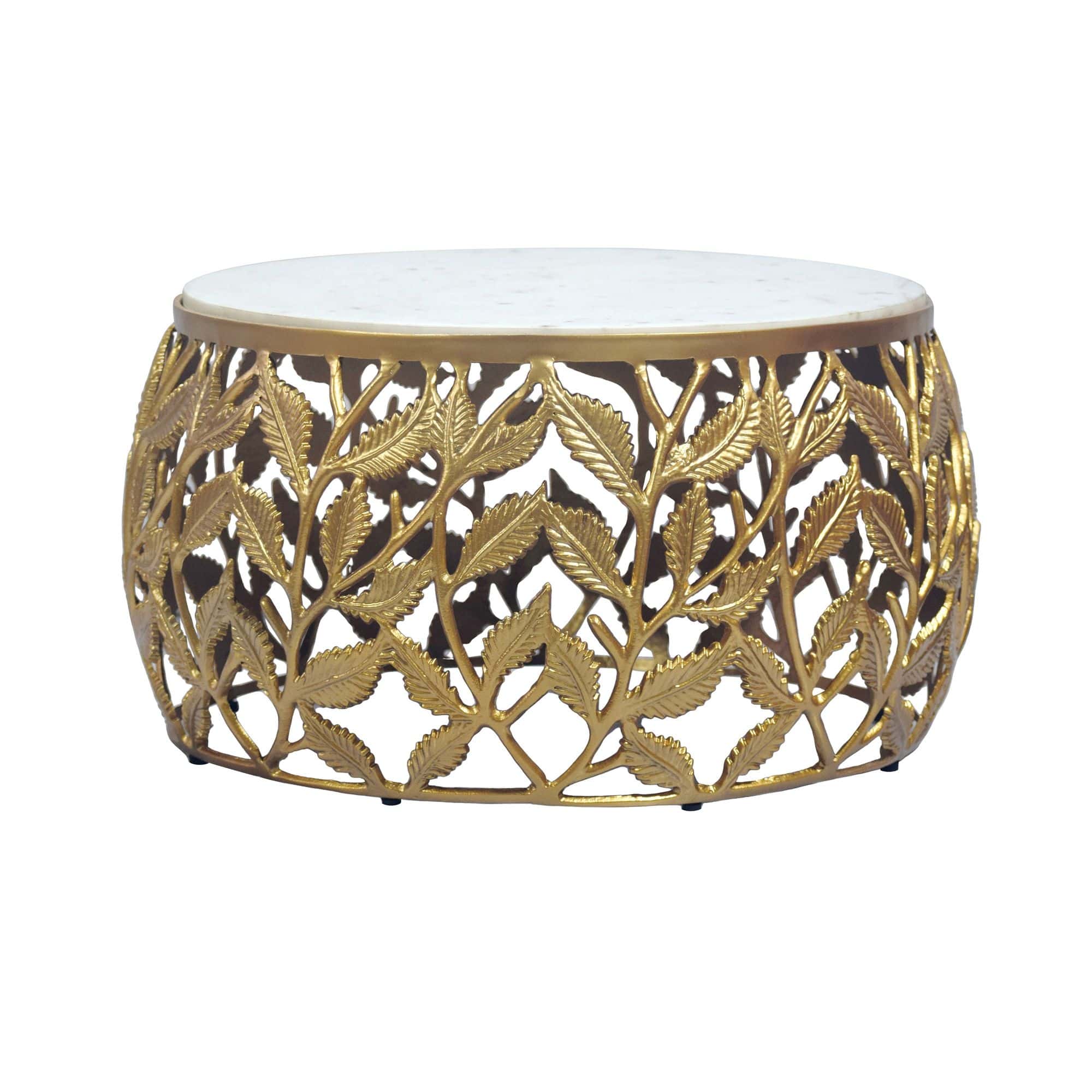 Couchtisch 60cm Gold mit weißer Marmor Tischplatte - Wohnzimmertisch rund - Sofatisch modern - Beistelltisch Aluminium - Design Beistelltisch Wohnzimmer Metallgestell Handmade