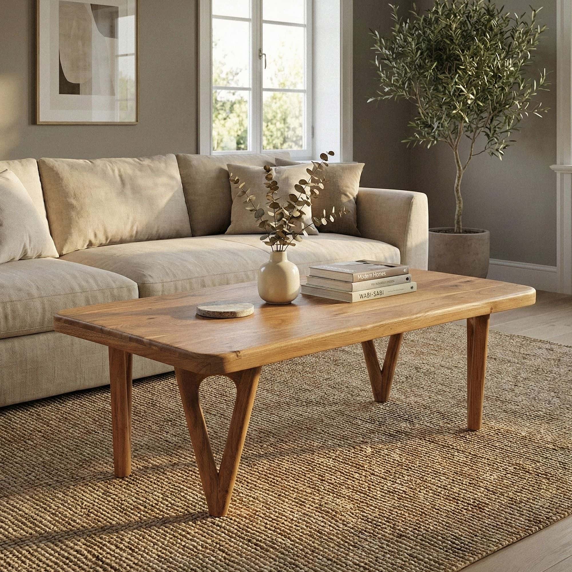 Couchtisch Akazie Massivholz 120cm - Wohnzimmertisch Rechteckig - Sofatisch Holz Modern - Design Loungetisch mit abgerundeten Ecken Landhaus Handmade Couchtisch Akazie Massivholz 120cm - Wohnzimmertisch Rechteckig - Sofatisch Holz Modern - Design Loungetisch mit abgerundeten Ecken Landhaus Handmade