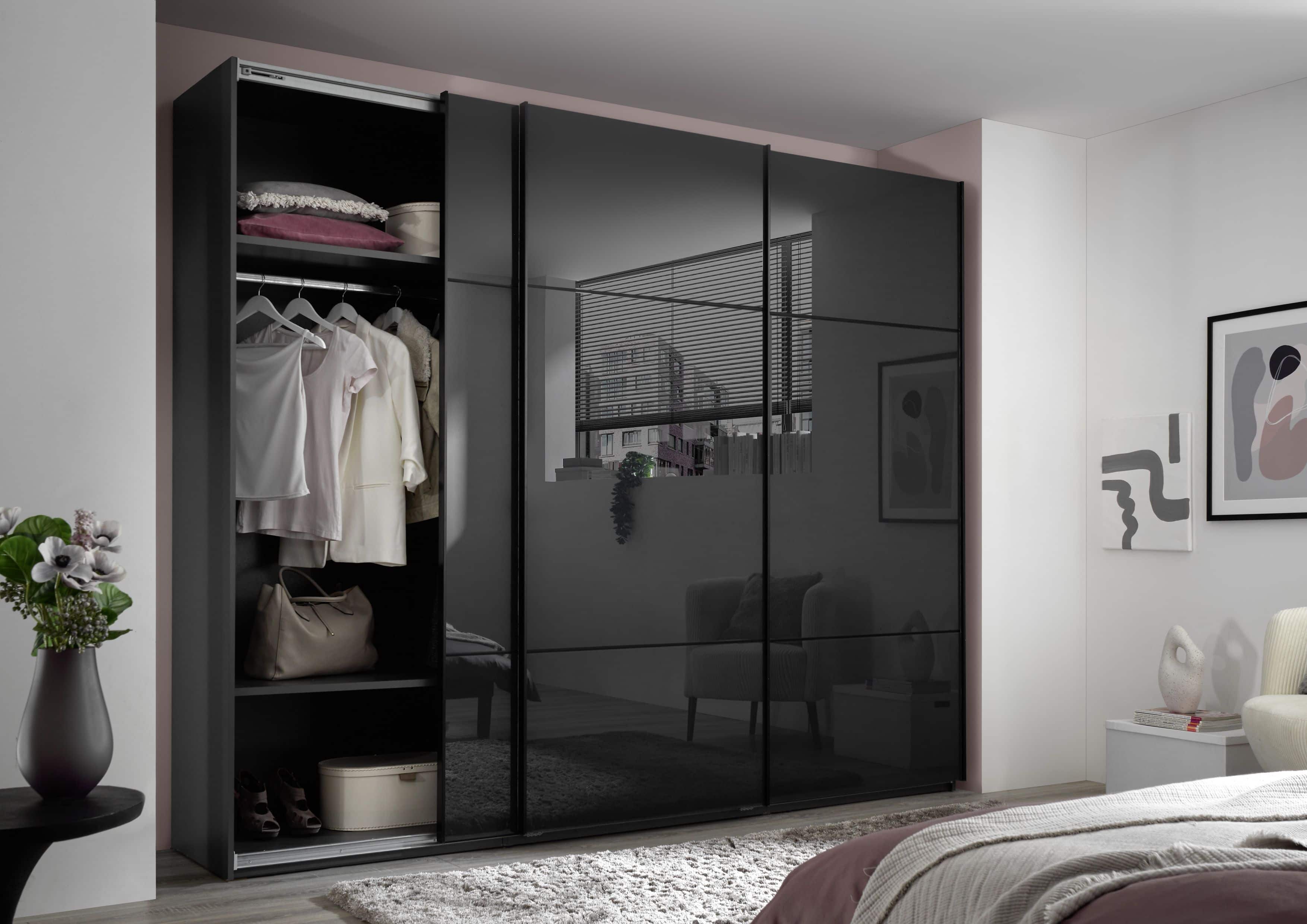 Kleiderschrank Minda mit Glastüren graphit - viel Stauraum & edles Design für Ihr Schlafzimmer Kleiderschrank Minda mit Glastüren graphit - viel Stauraum & edles Design für Ihr Schlafzimmer