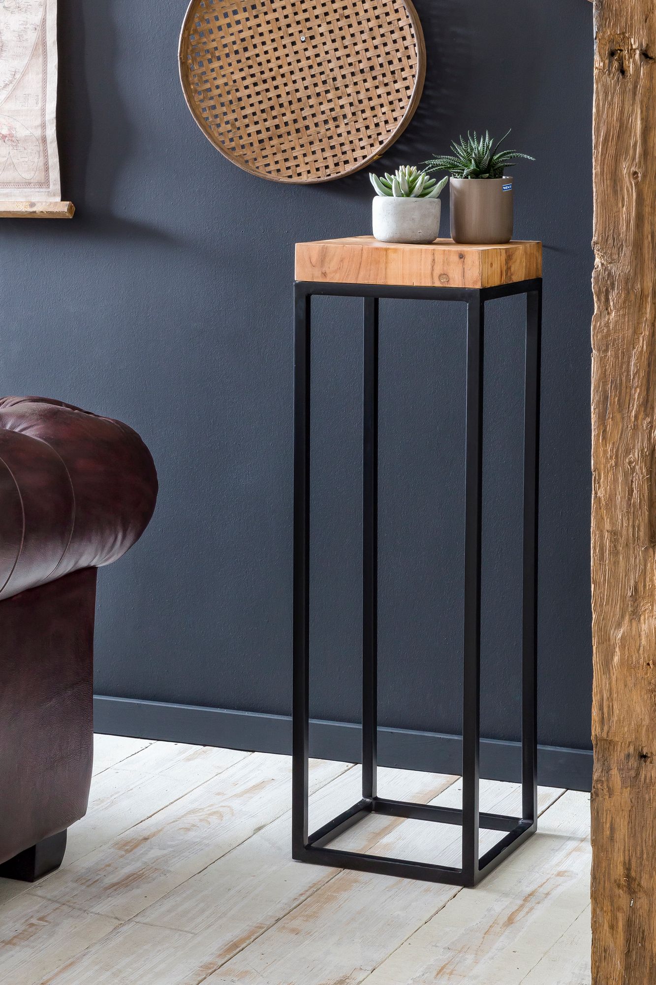 Beistelltisch 30 x 97 x 30 cm WL5.654 Akazie Metall Anstelltisch Hoch Beistelltisch 30 x 97 x 30 cm WL5.654 Akazie Metall Anstelltisch Hoch