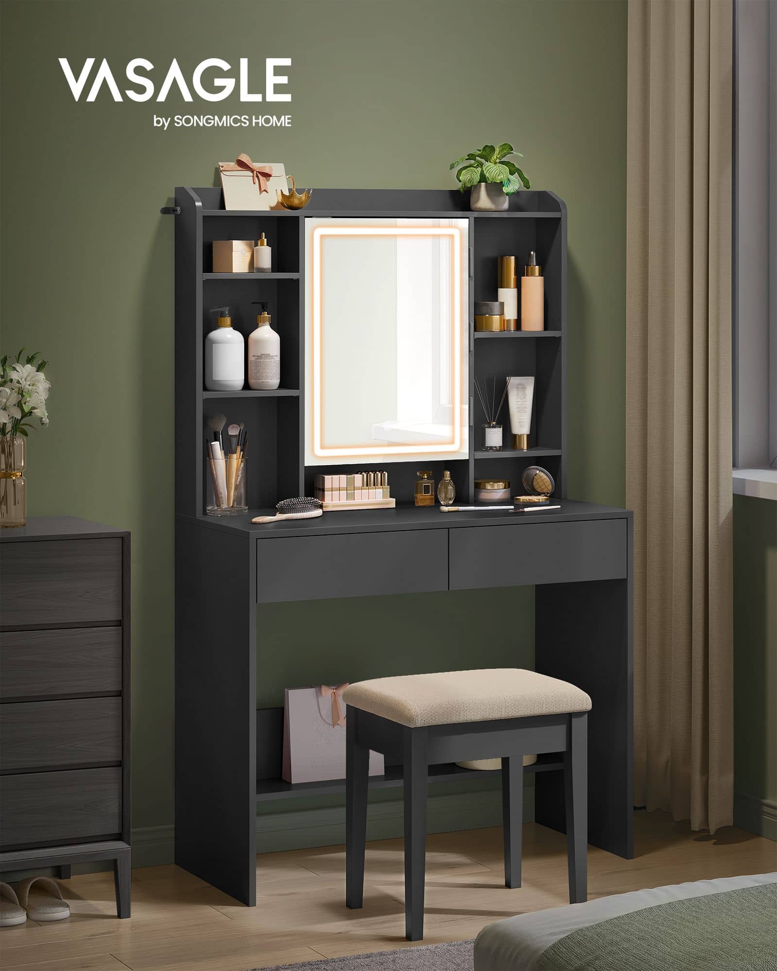 Schminktisch mit LED-Beleuchtung und Spiegel Schminktisch mit LED-Beleuchtung und Spiegel