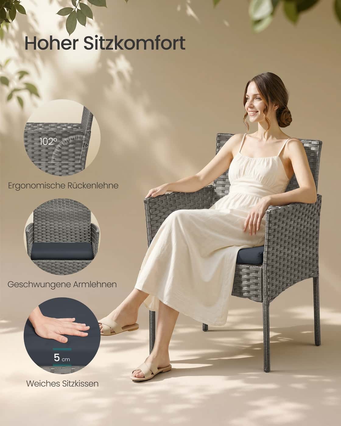 Gartenmöbel Set aus Polyrattan für Terrasse und Balkon grau Gartenmöbel Set aus Polyrattan für Terrasse und Balkon grau