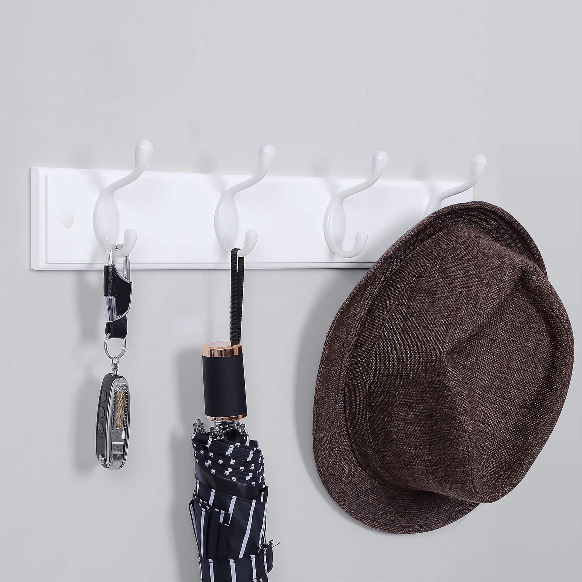 Wandgarderobe mit 4 Metallhaken Weiß-LHR23WT