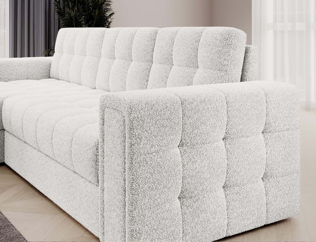 Ecksofa Blenvi Weiß mit Schlaffunktion & Bettkasten | Royal | Eltap | beidseitig montierbar