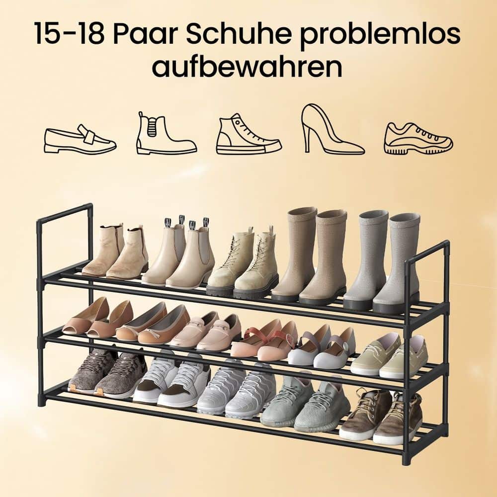Schuhregal mit 3 Ebenen, Schuhständer aus Metall, Schuhaufbewahrung