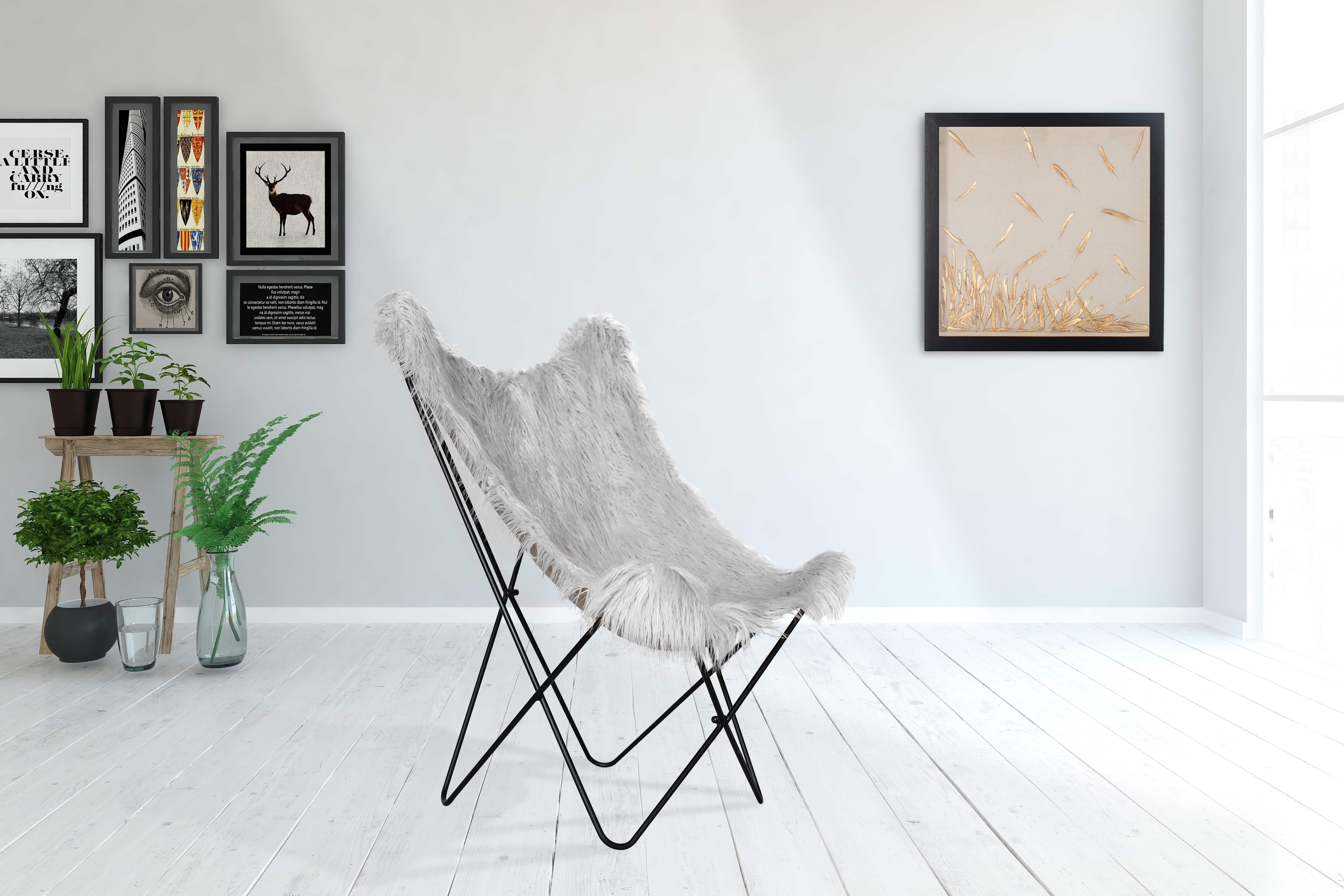 Schmetterling‑Stuhl Lynn 110 – Kunstfell Grau 71×104×75 cm Schmetterling‑Stuhl Lynn 110 – Kunstfell Grau 71×104×75 cm