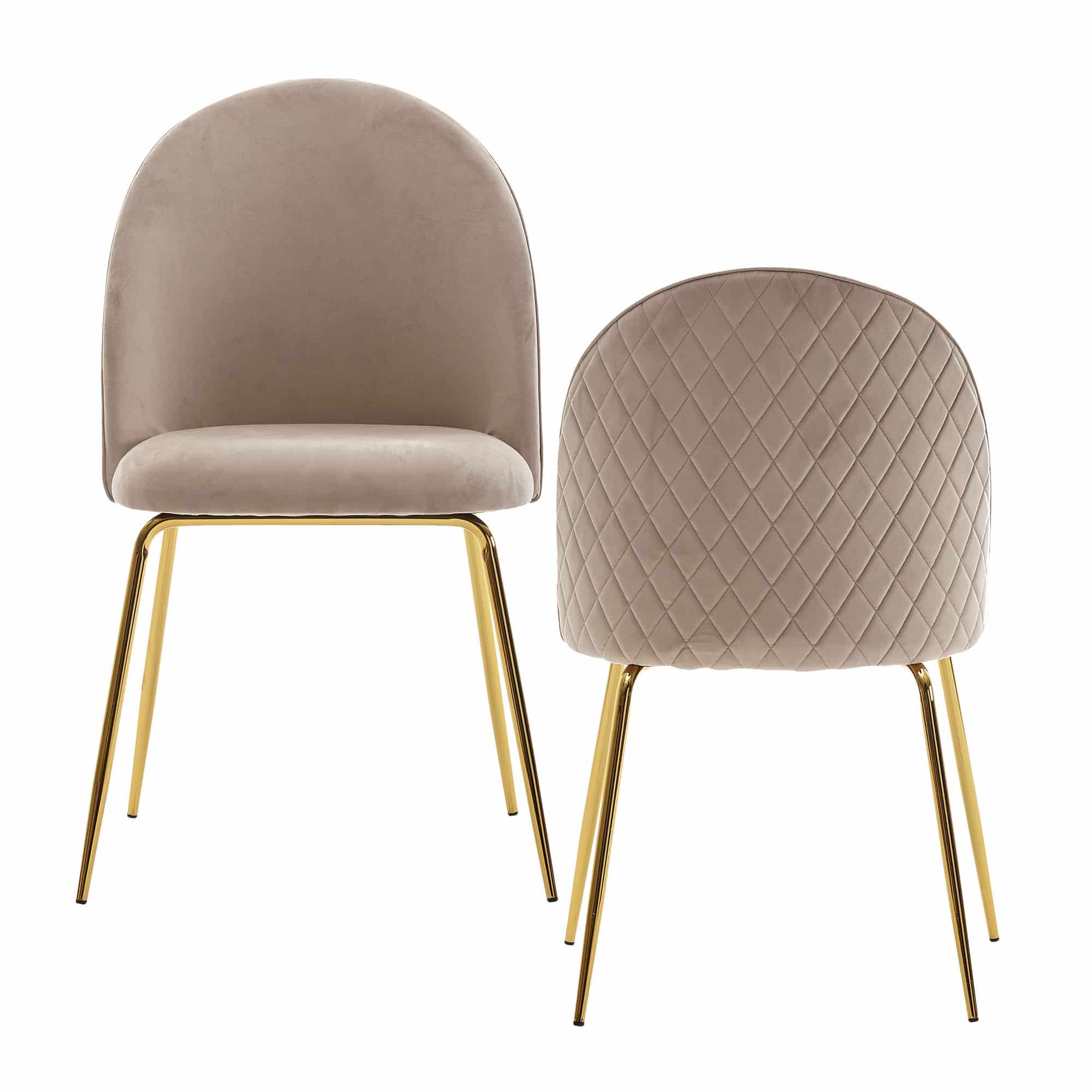 62637-WOHNLING-Design-Esszimmerstuhl-2er-Set-Samt-Beige-Gepolstert-Kuechenstuhl-mit-Goldenen-Beinen-Schalenstuhl-Skandinavisches-Design-Pols Design Esszimmerstuhl 2er Set Samt Beige Gepolstert