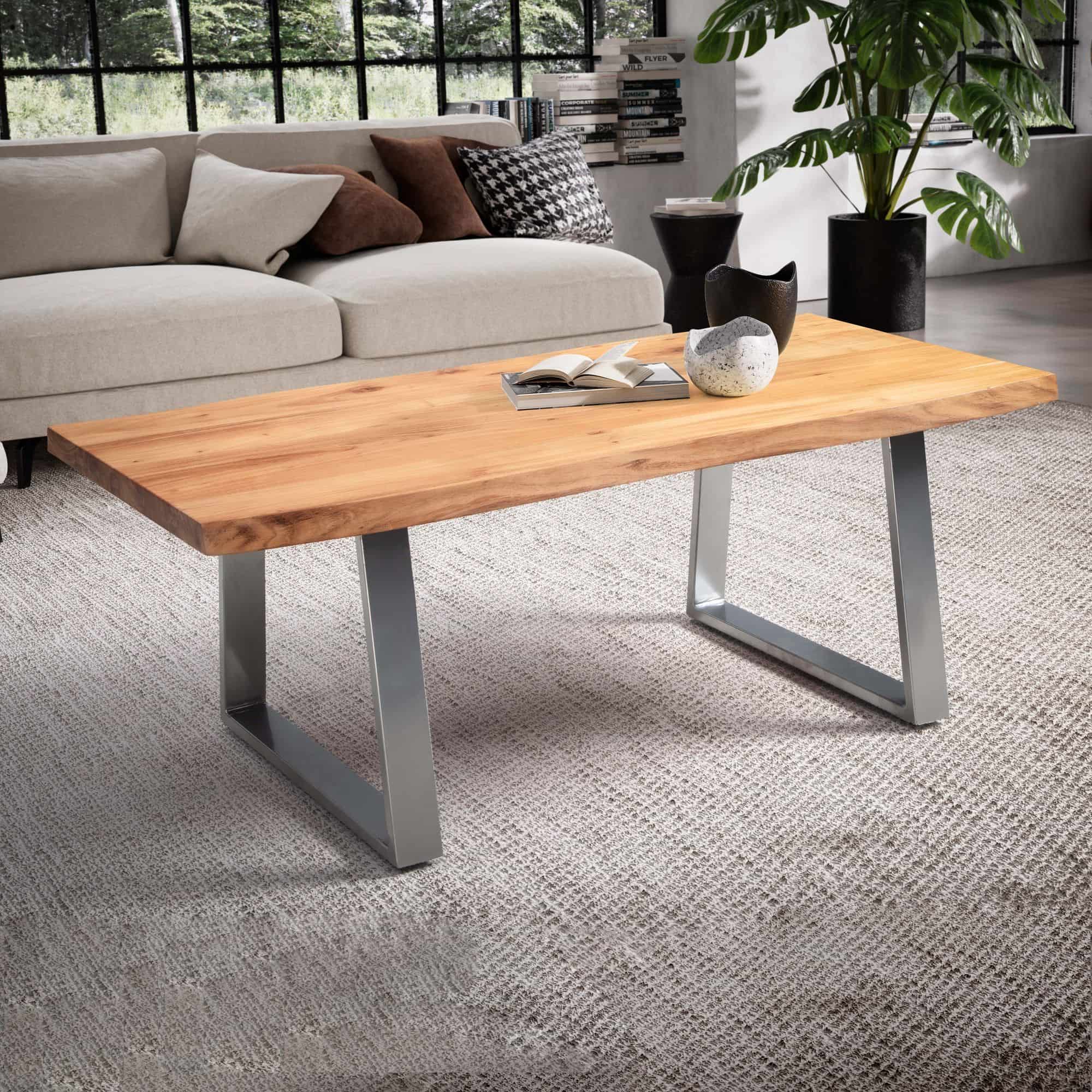 Couchtisch 120x60x46 cm Akazie Massivholz / Metall Baumkante Couchtisch 120x60x46 cm Akazie Massivholz / Metall Baumkante
