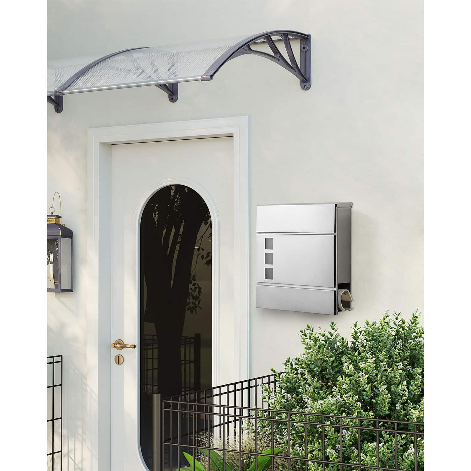 Wandbriefkasten mit Zeitungsfach silbern-GMB052S02