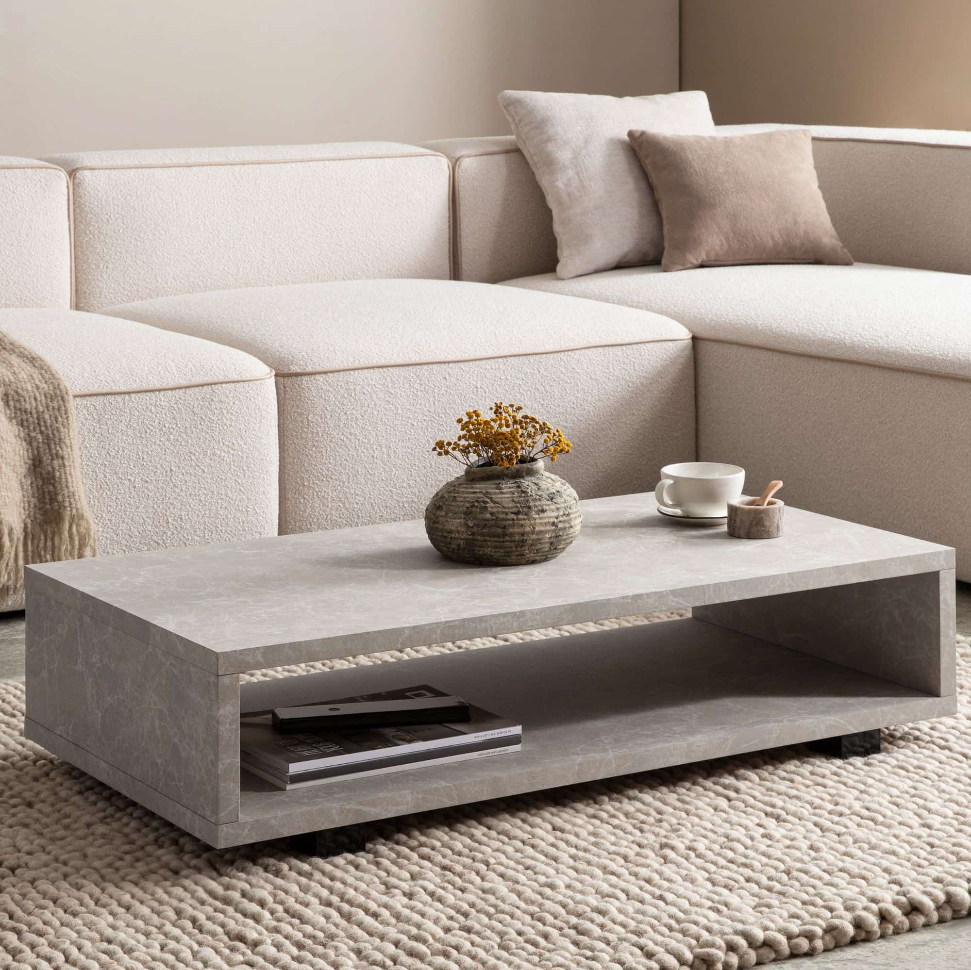 Couchtisch 100x50x25 cm Sandfarben Sofatisch in Stein-Optik Modern Couchtisch 100x50x25 cm Sandfarben Sofatisch in Stein-Optik Modern