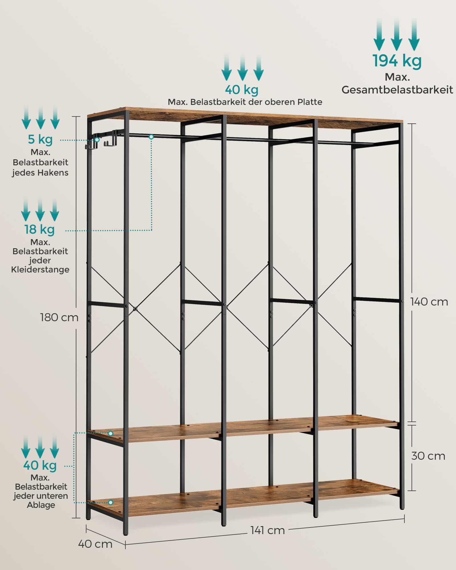 Kleiderschrank offen abnehmbare Haken vintagebraun Kleiderschrank offen abnehmbare Haken vintagebraun