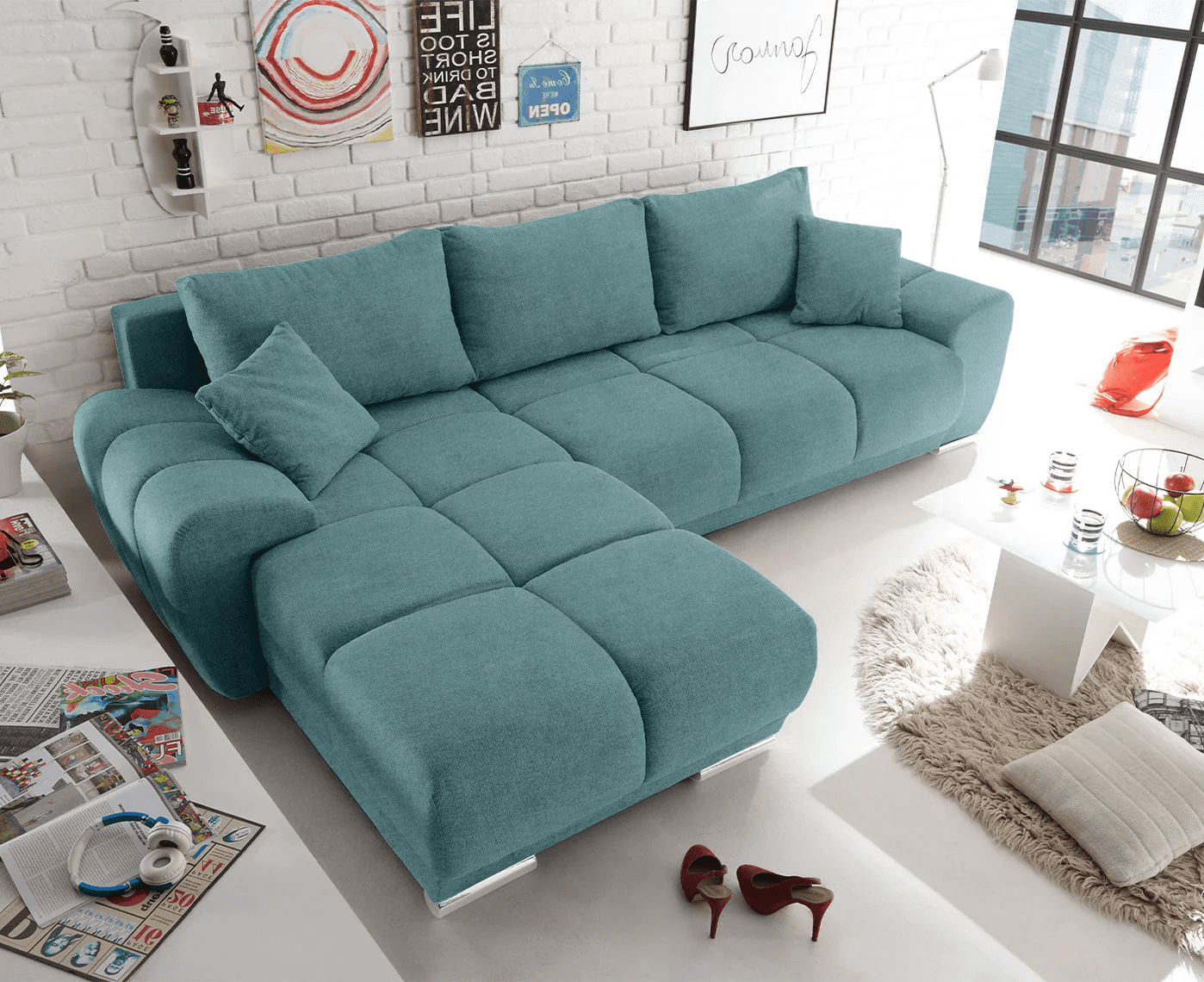 Ed Exciting Design Sofa Anton mit Schlaffunktion & Bettkasten in verschiedenen Farben erhältlich Luxus-Webstoff Flachgewebe beidseitig montierbar Ed Exciting Design Sofa Anton mit Schlaffunktion & Bettkasten in verschiedenen Farben erhältlich Luxus-Webstoff Flachgewebe beidseitig montierbar