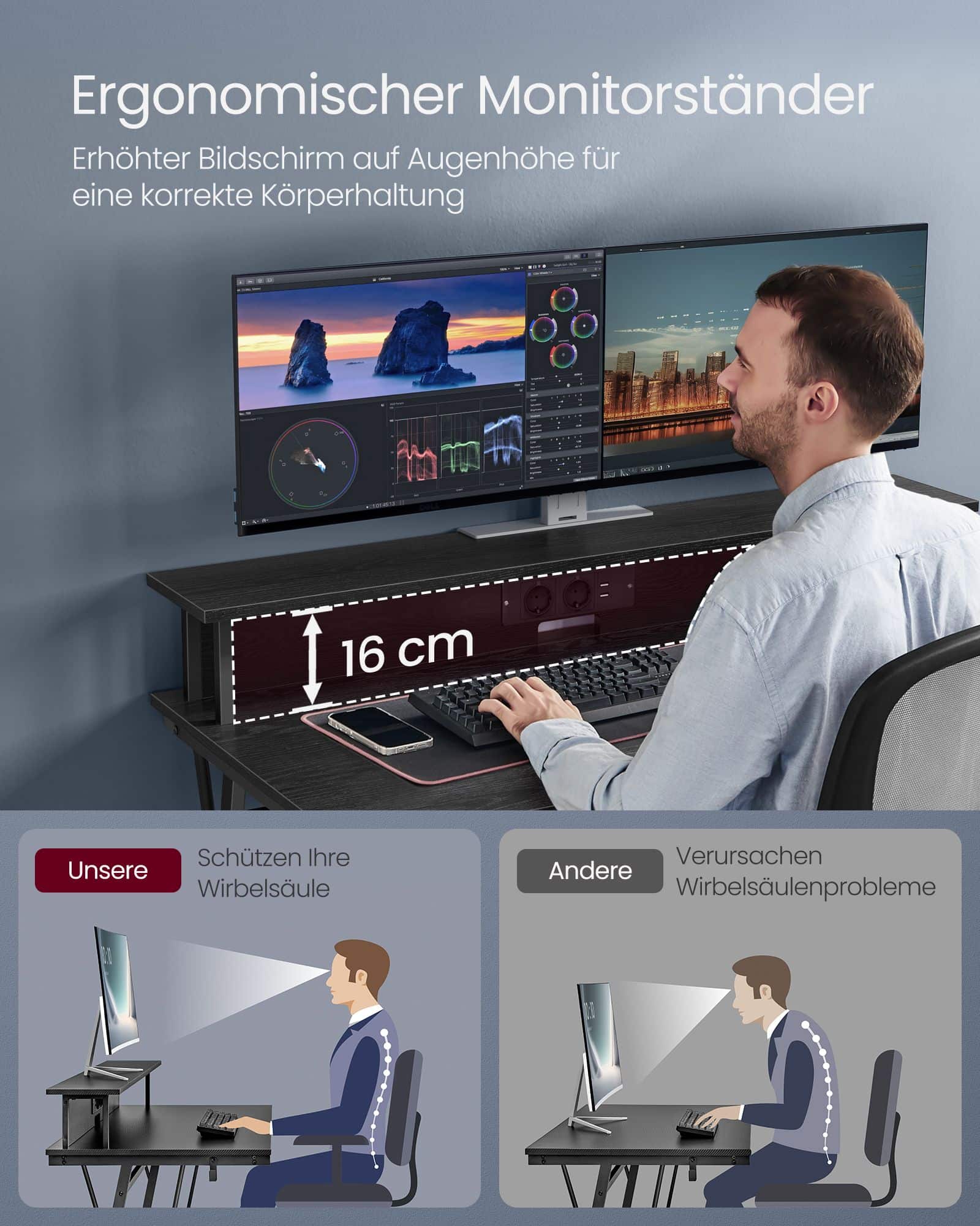 Schreibtisch mit Monitorständer 55 x 135 x 76 cm ebenholzschwarz Schreibtisch mit Monitorständer 55 x 135 x 76 cm ebenholzschwarz