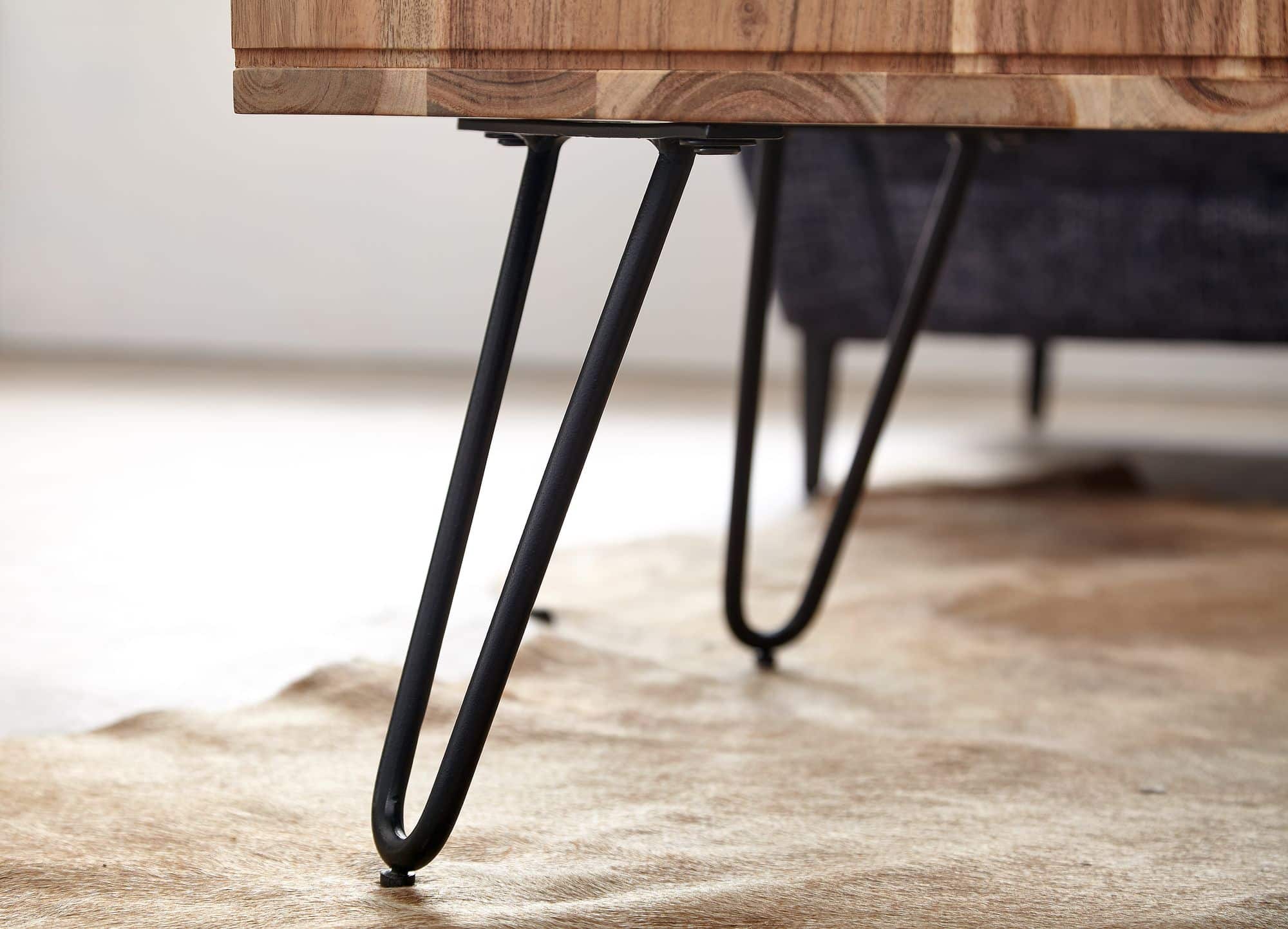 Couchtisch 60x60x40 cm Akazie Massivholz / Metall Design Sofatisch Eckig