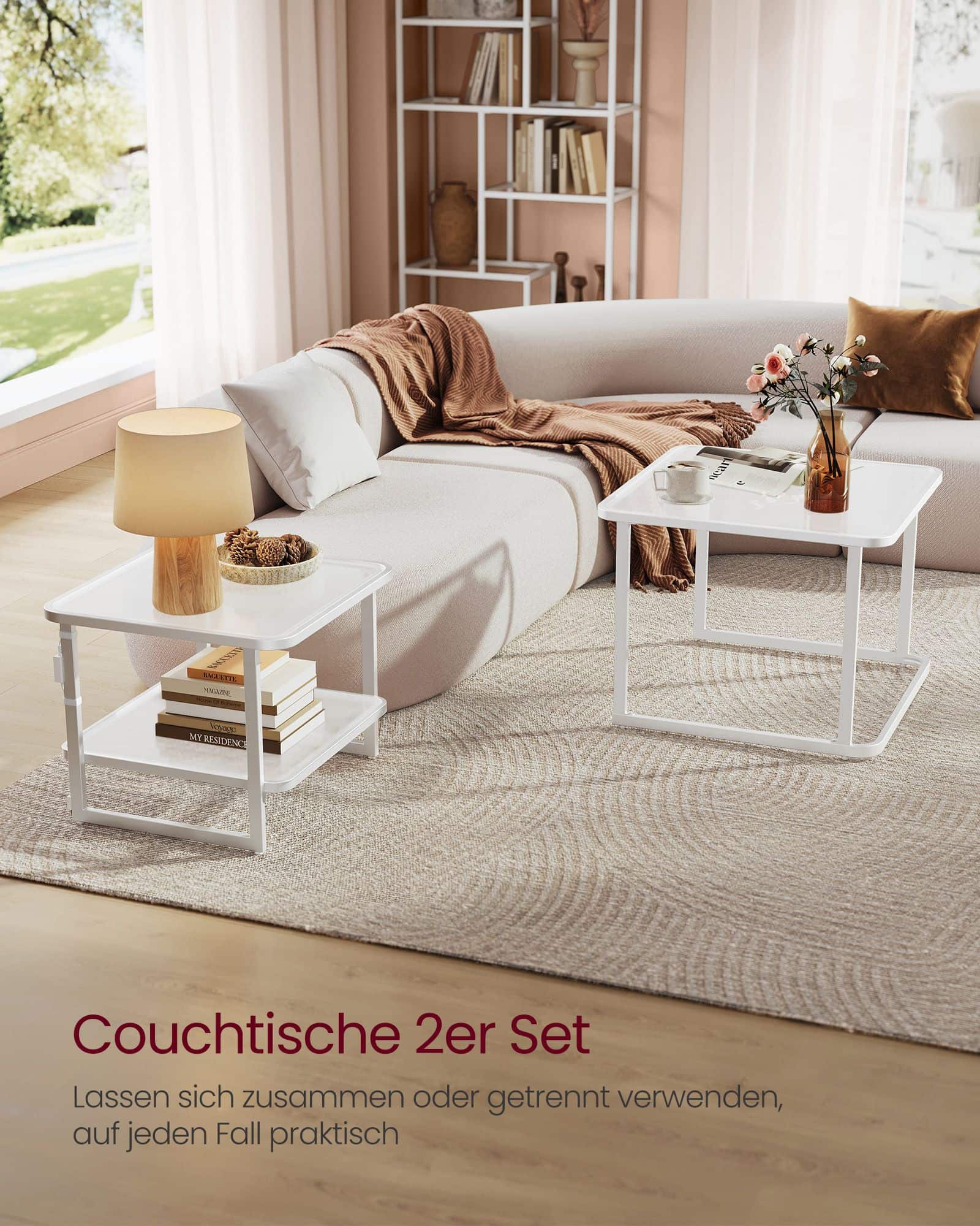 Couchtisch 2er-Set mit LED-Licht wolkenweiß-perlweiß Couchtisch 2er-Set mit LED-Licht wolkenweiß-perlweiß