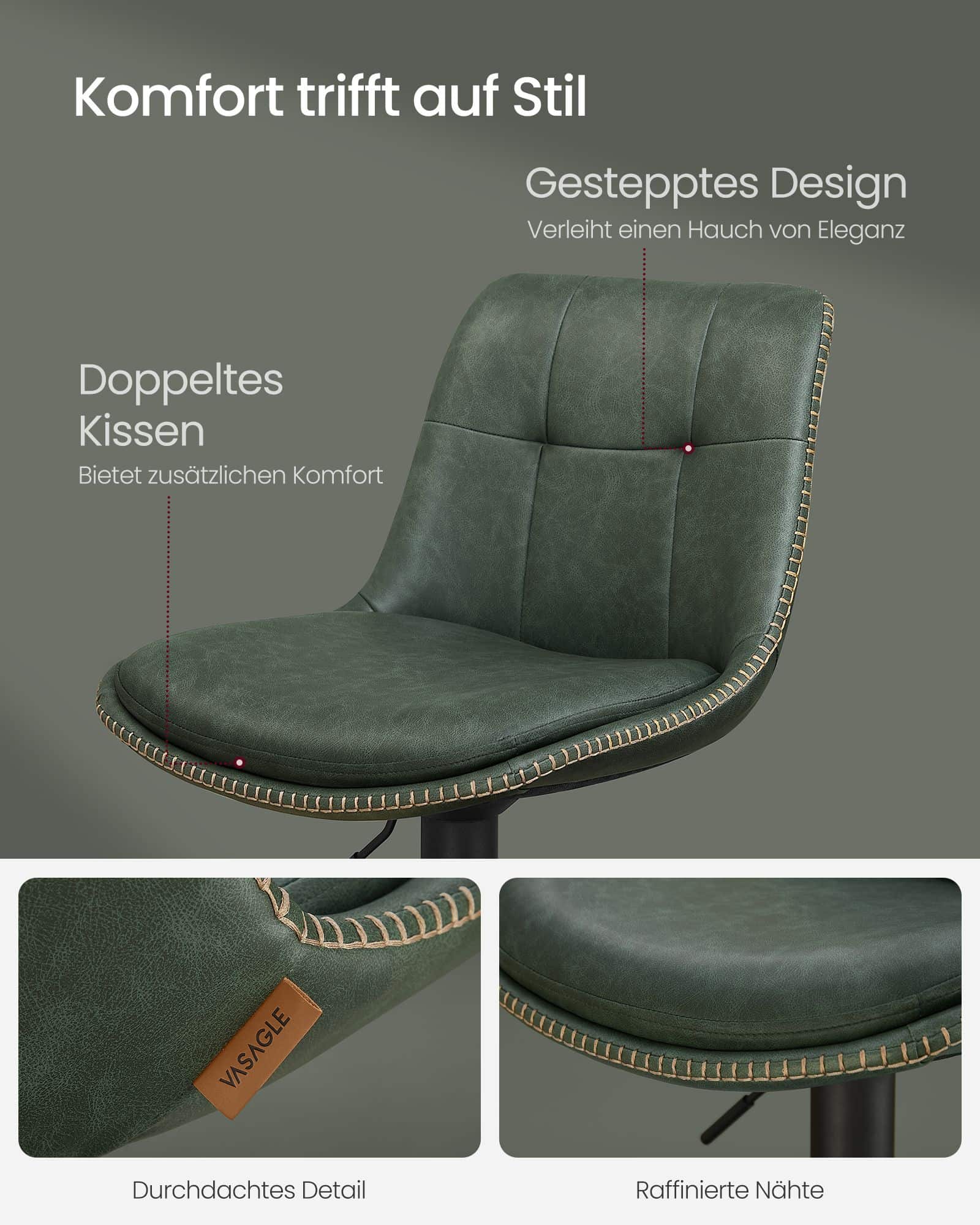 Barhocker 2er Set mit Rückenlehne waldgrün