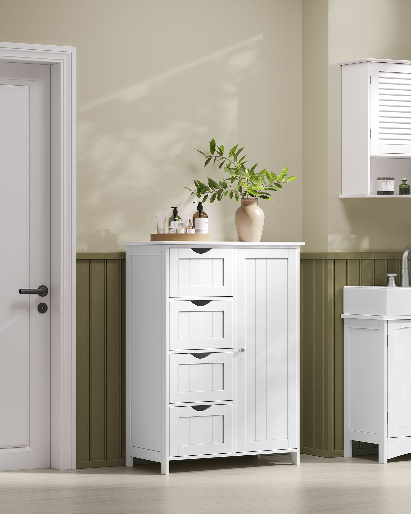 Schmaler Badschrank mit 4 Schubladen wolkenweiß Schmaler Badschrank mit 4 Schubladen wolkenweiß