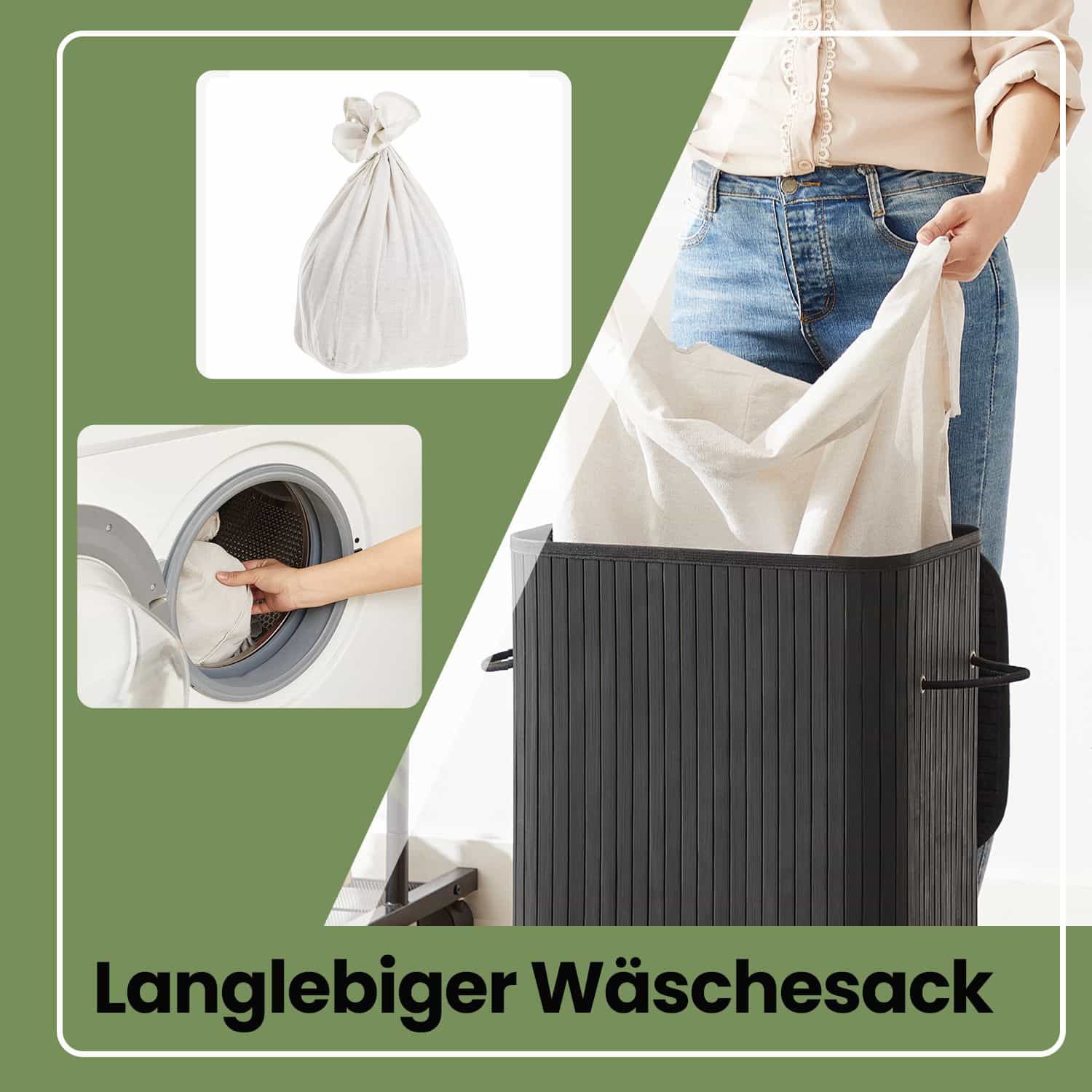 Wäschekorb mit Deckel, 72 L, Wäschesammler aus Bambus Wäschekorb mit Deckel, 72 L, Wäschesammler aus Bambus