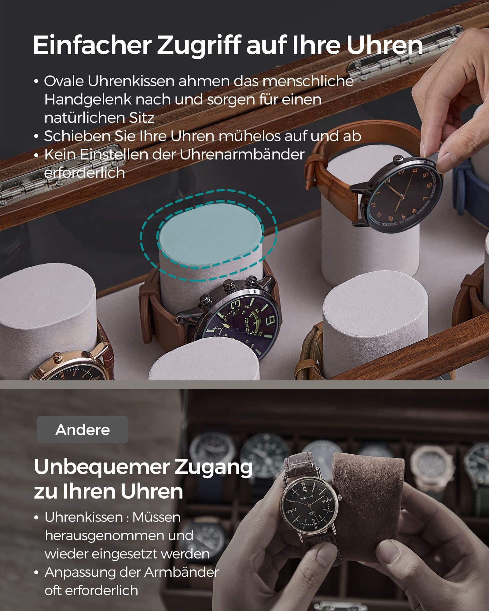 Uhrenbox 2 Ebenen mit 7 Uhrenkissen Geschenkidee kaffeebraun Uhrenbox 2 Ebenen mit 7 Uhrenkissen Geschenkidee kaffeebraun