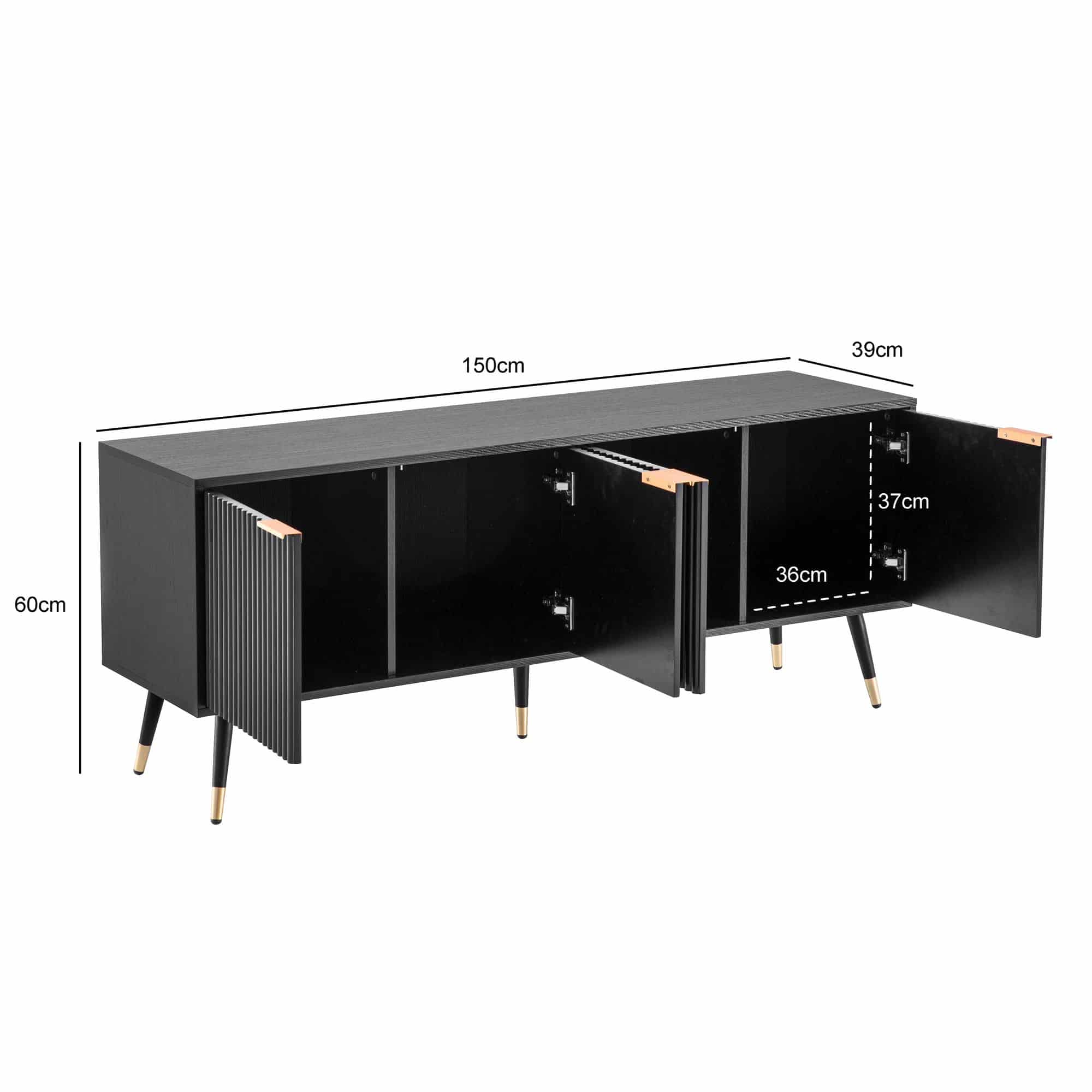 Lowboard Schwarz mit Eiche-Dekor 150x60x39 cm TV-Kommode Modern Lowboard Schwarz mit Eiche-Dekor 150x60x39 cm TV-Kommode Modern
