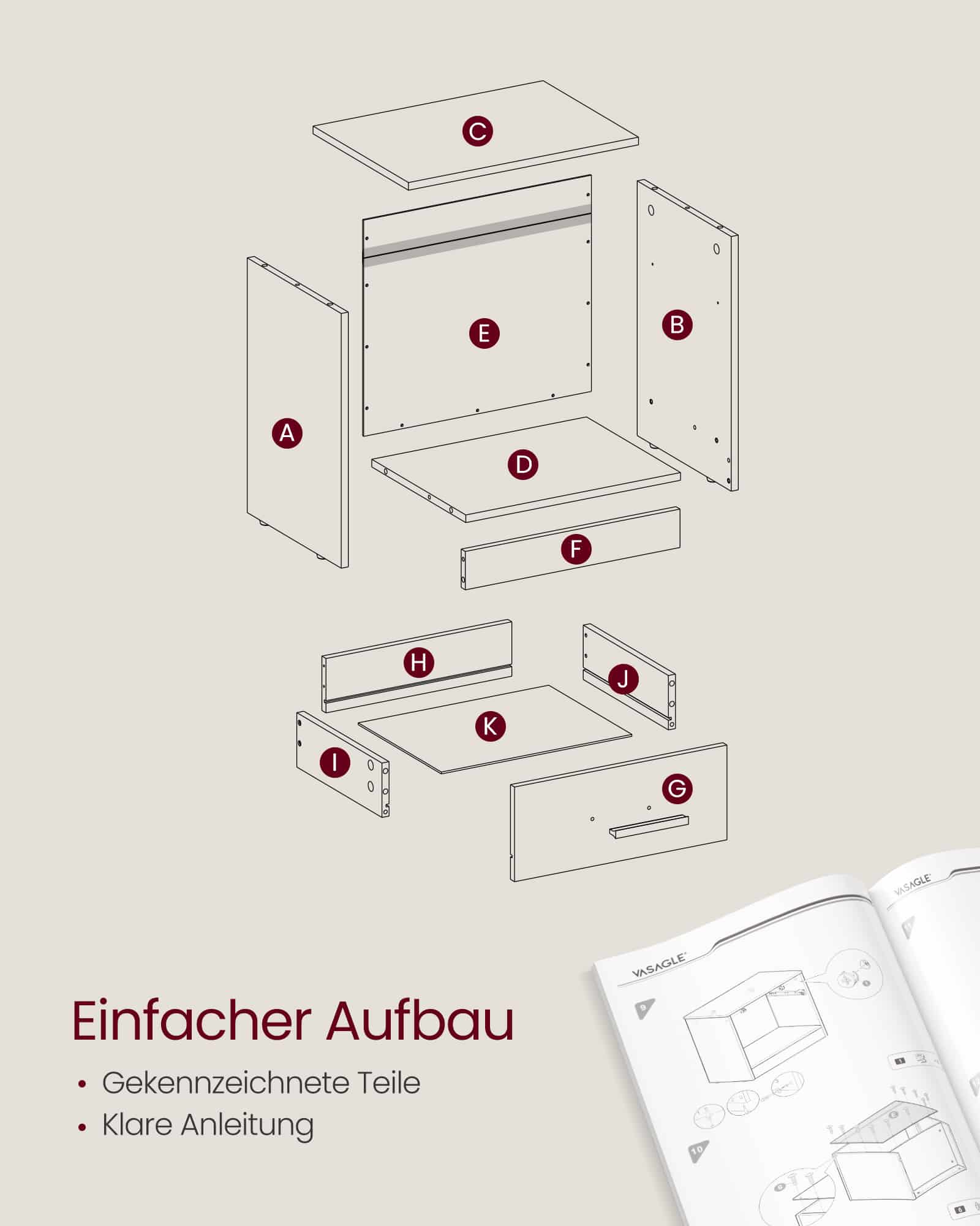 Beistelltisch mit Schublade für Schlafzimmer kastanienbraun-tintenschwarz