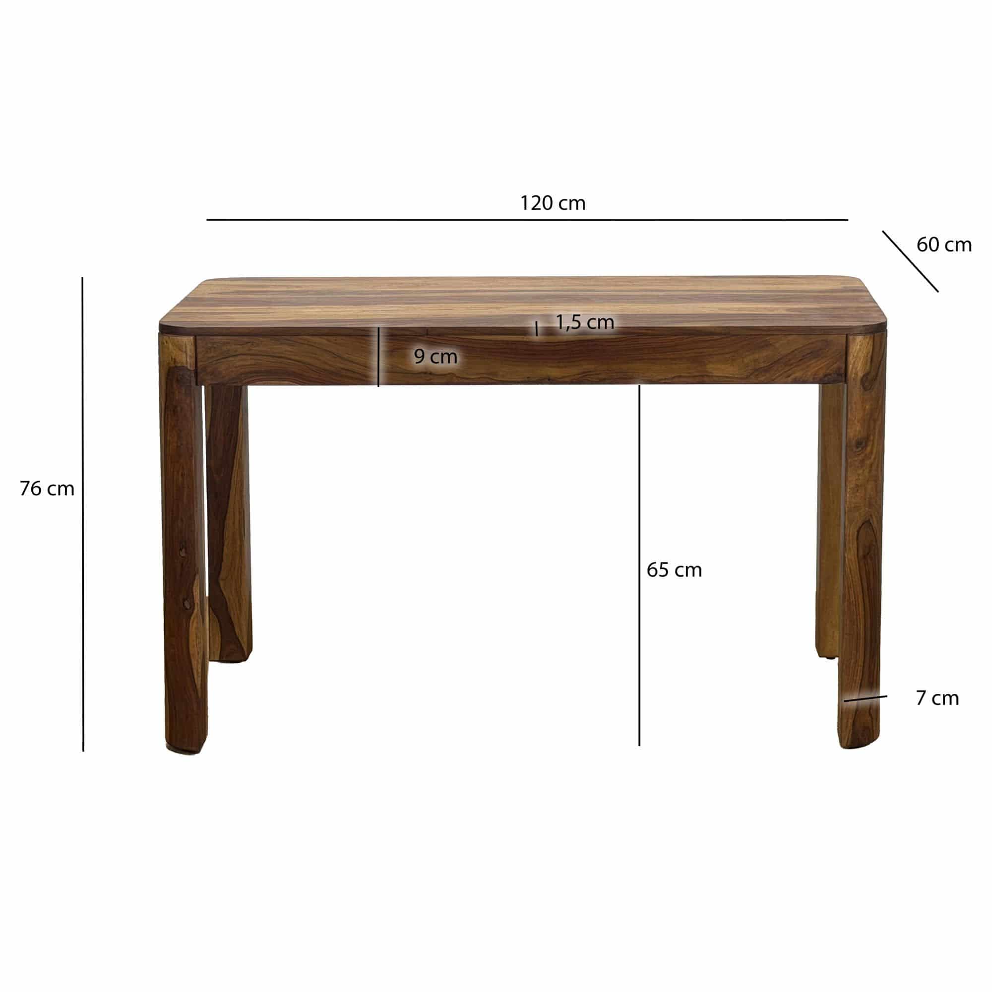 Esstisch Sheesham Massivholz 120cm für bis zu 6 Personen · Rechteckiger Küchentisch im modernen Design · Handgefertigter Holztisch mit abgerundeten Kanten für Esszimmer oder Küche
