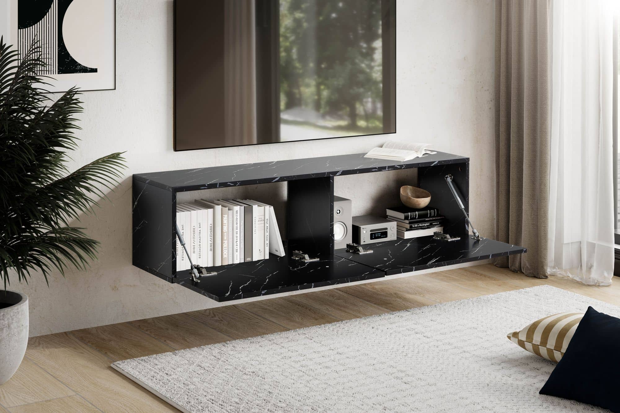 Lowboard Hängend Marmor-Optik Schwarz 120x30x30 cm TV-Schrank Lowboard Hängend Marmor-Optik Schwarz 120x30x30 cm TV-Schrank