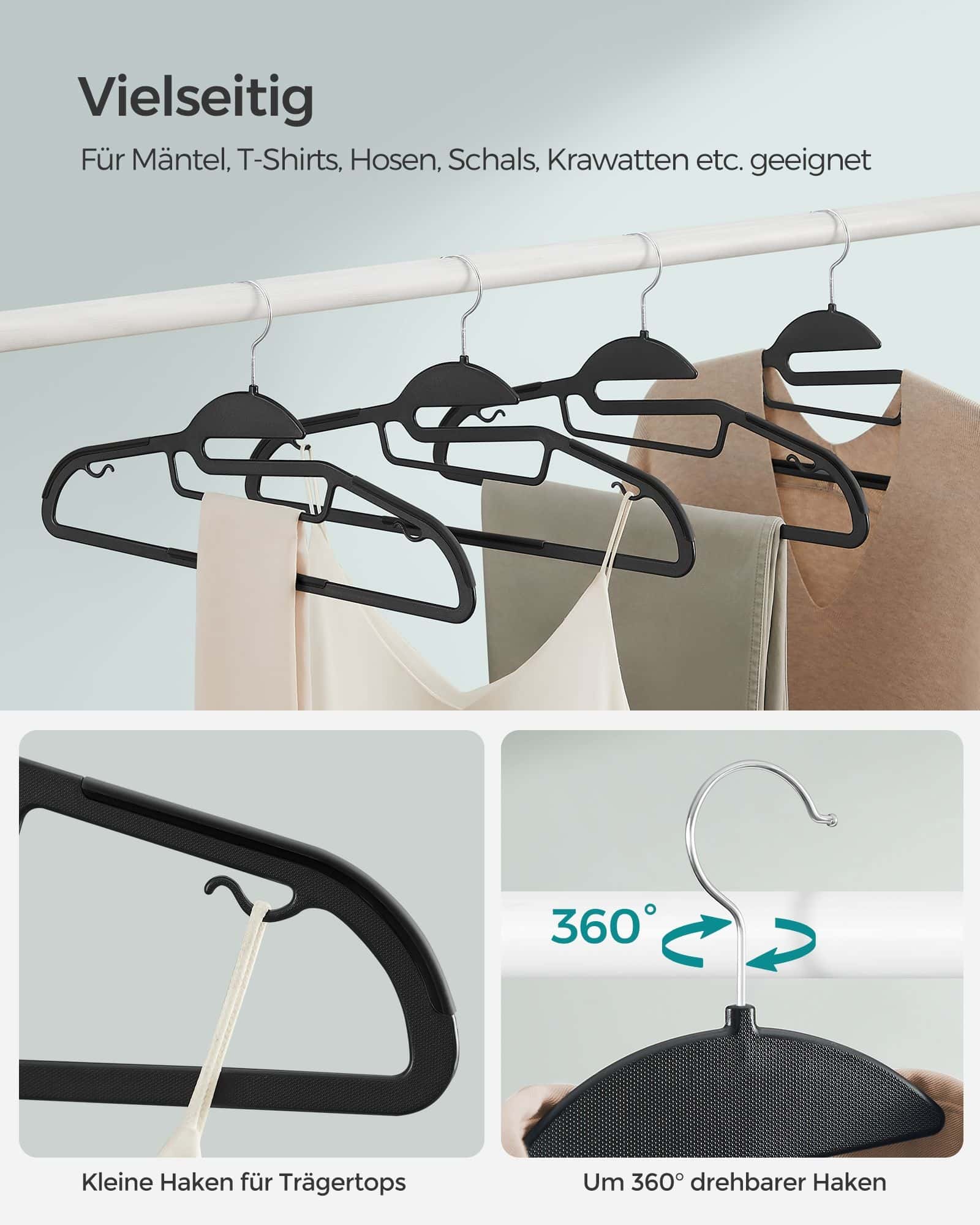 Kleiderbügel Kunststoff rutschfest platzsparend schwarz Kleiderbügel Kunststoff rutschfest platzsparend schwarz