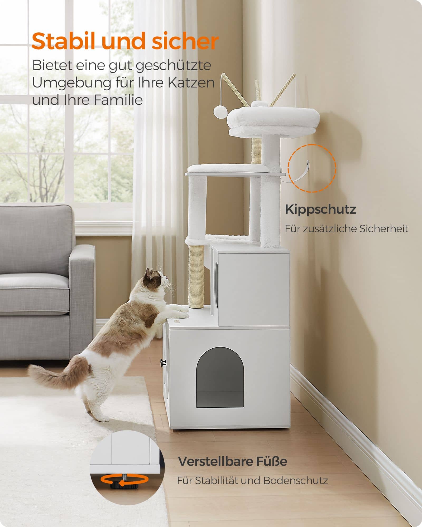 Kratzbaum mit Katzenklo-Schrank 151 cm hoch Kratzbaum mit Katzenklo-Schrank 151 cm hoch