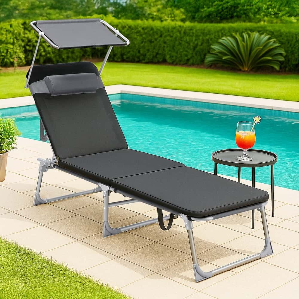 Liegestuhl klappbar, Sonnenliege mit verstellbarer Rückenlehne, Kissen Liegestuhl klappbar, Sonnenliege mit verstellbarer Rückenlehne, Kissen