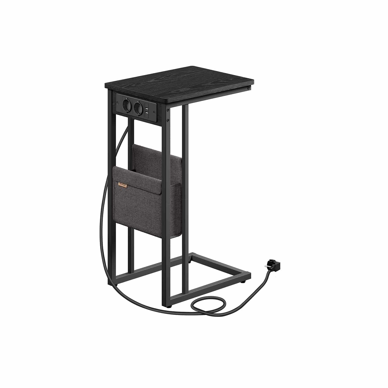 Beistelltisch C-Form mit 2 AC-Steckdosen ebenholzschwarz Beistelltisch C-Form mit 2 AC-Steckdosen ebenholzschwarz