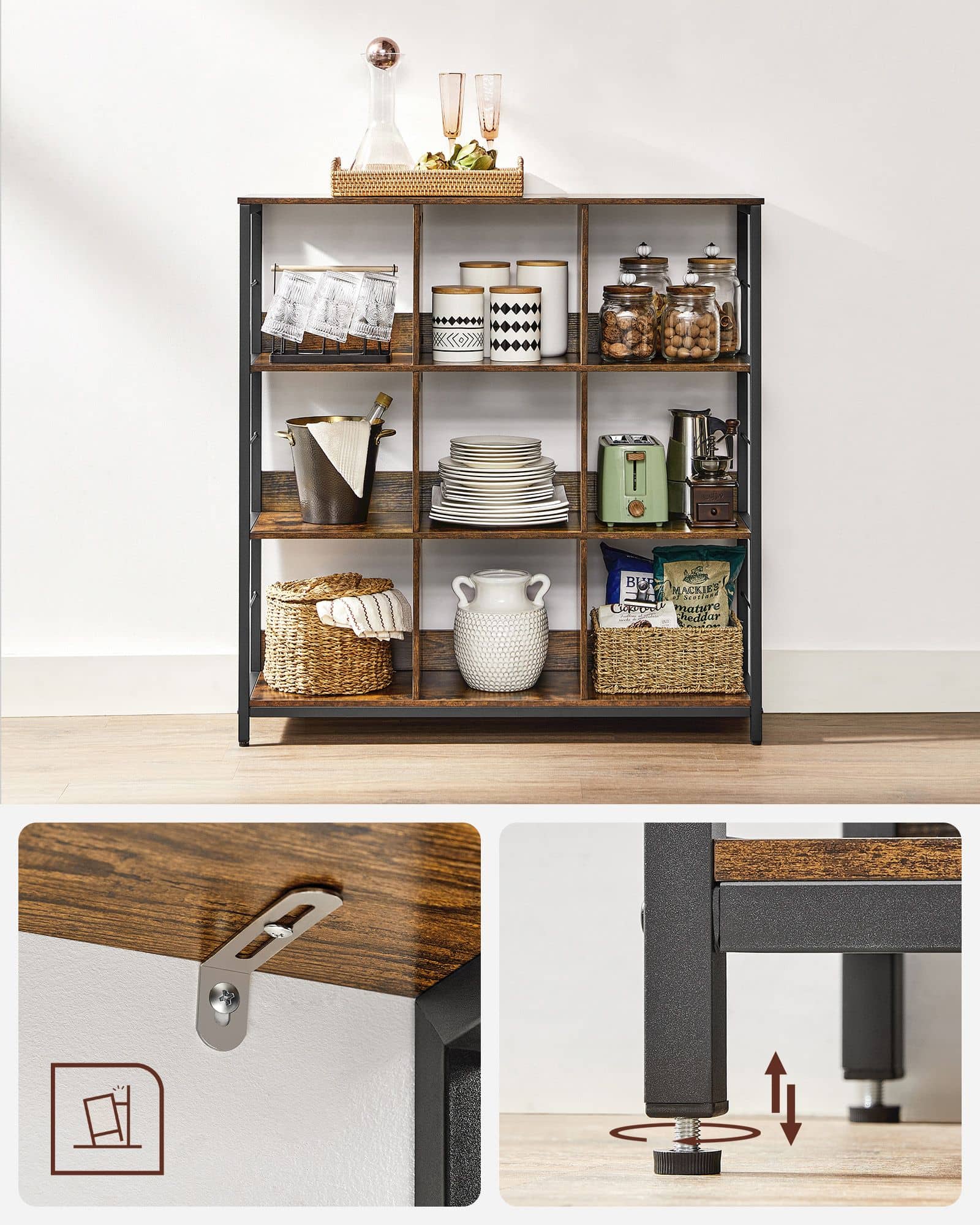 Regal mit 3 Ebenen für Wohnzimmer vintagebraun-schwarz