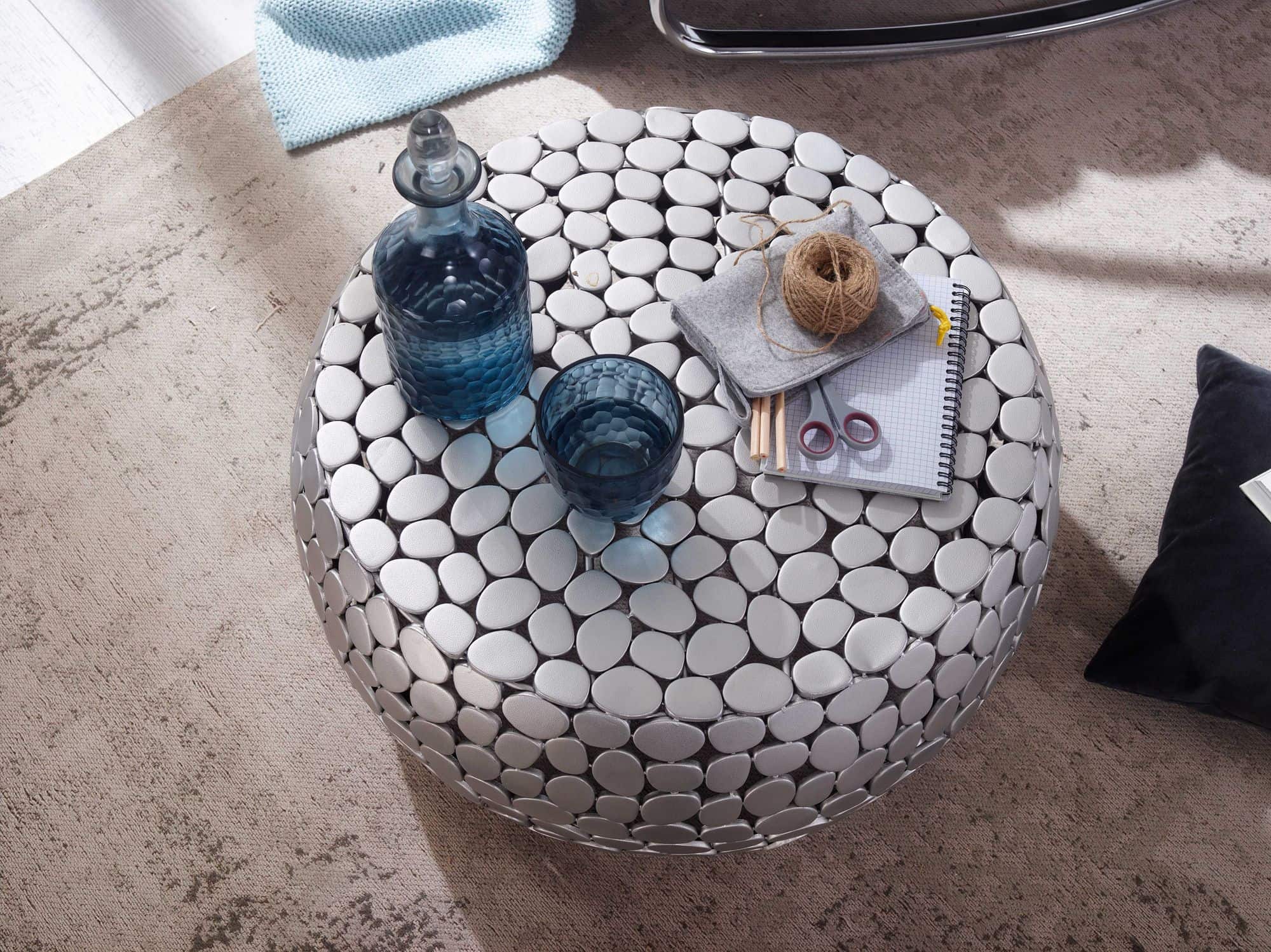 Couchtisch Metall Silber 66x66x32 cm Sofatisch Aluminium