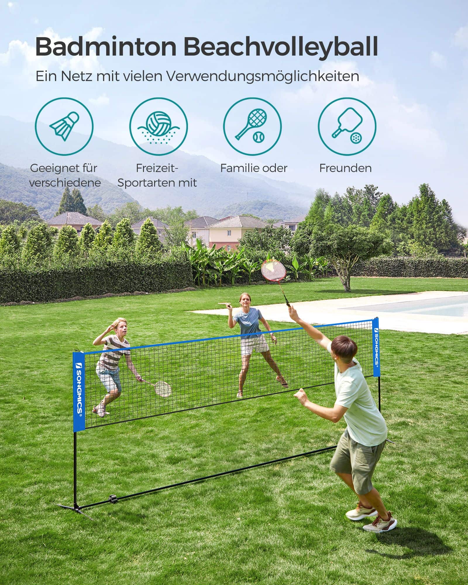Badmintonnetz 3 m Blau-SYQ400 Badmintonnetz 3 m Blau-SYQ400