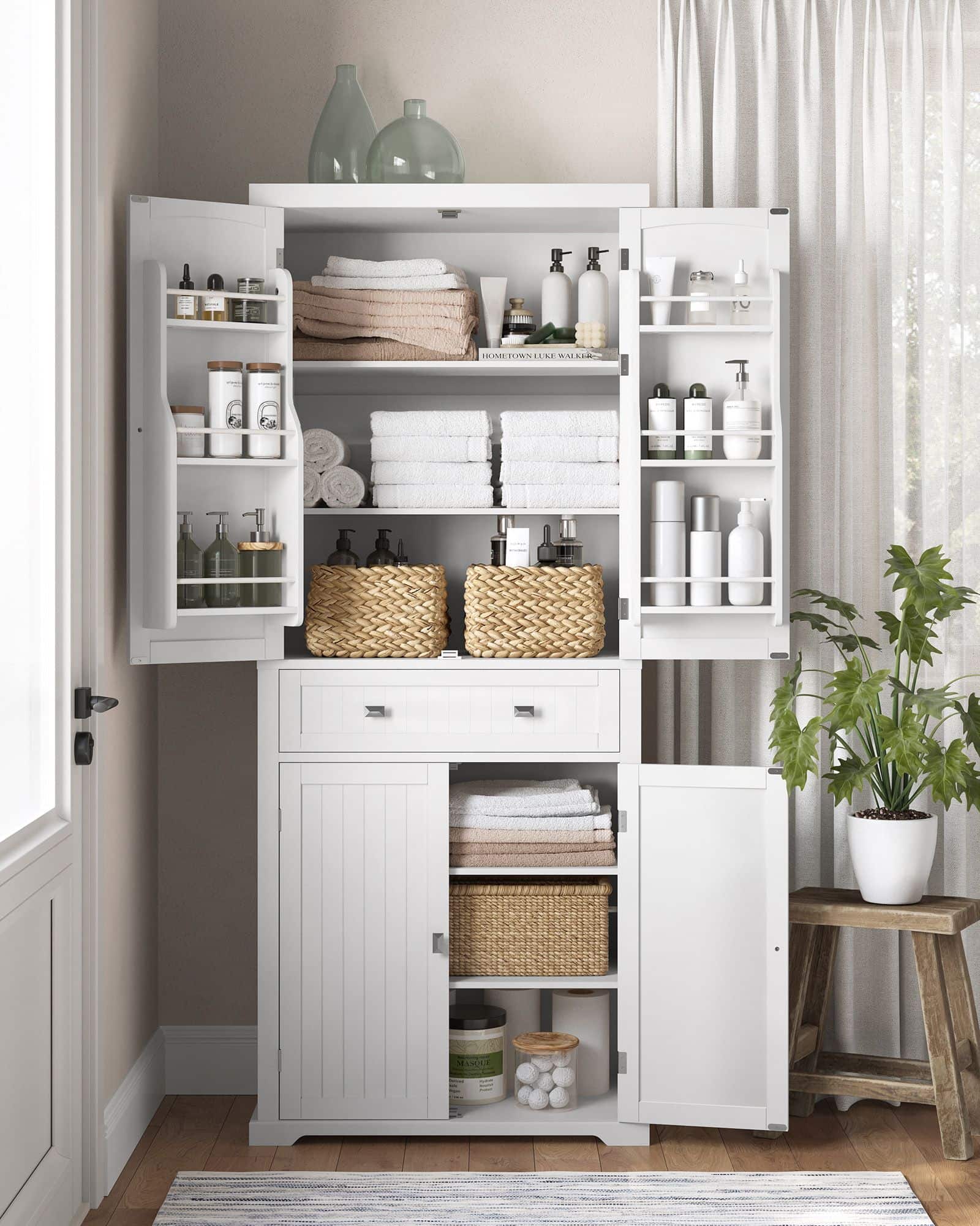 VASAGLE Küchenschrank Weiß mit Ablagen & Schublade