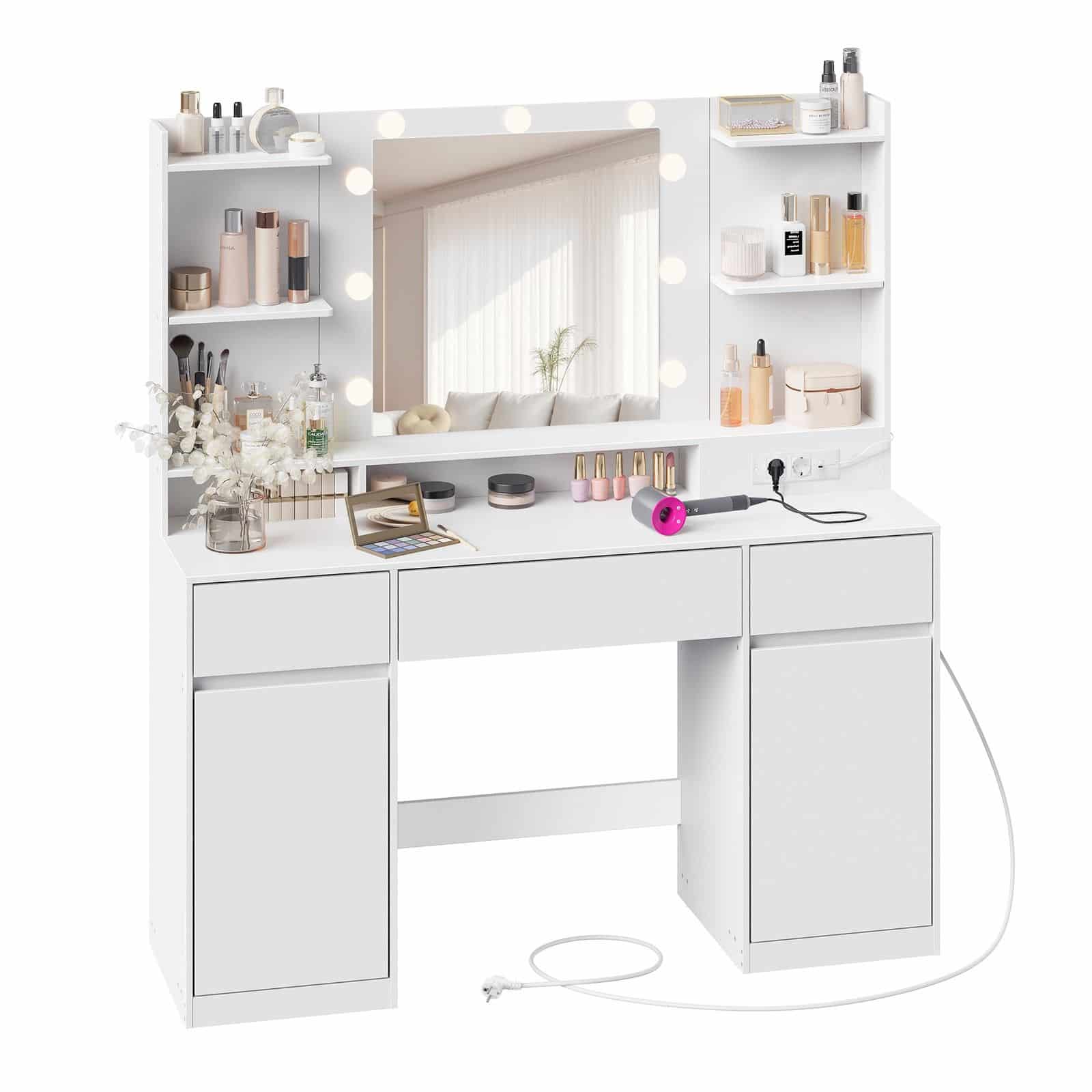 Schminkkommode, mit Spiegel und Beleuchtung, Ladestation