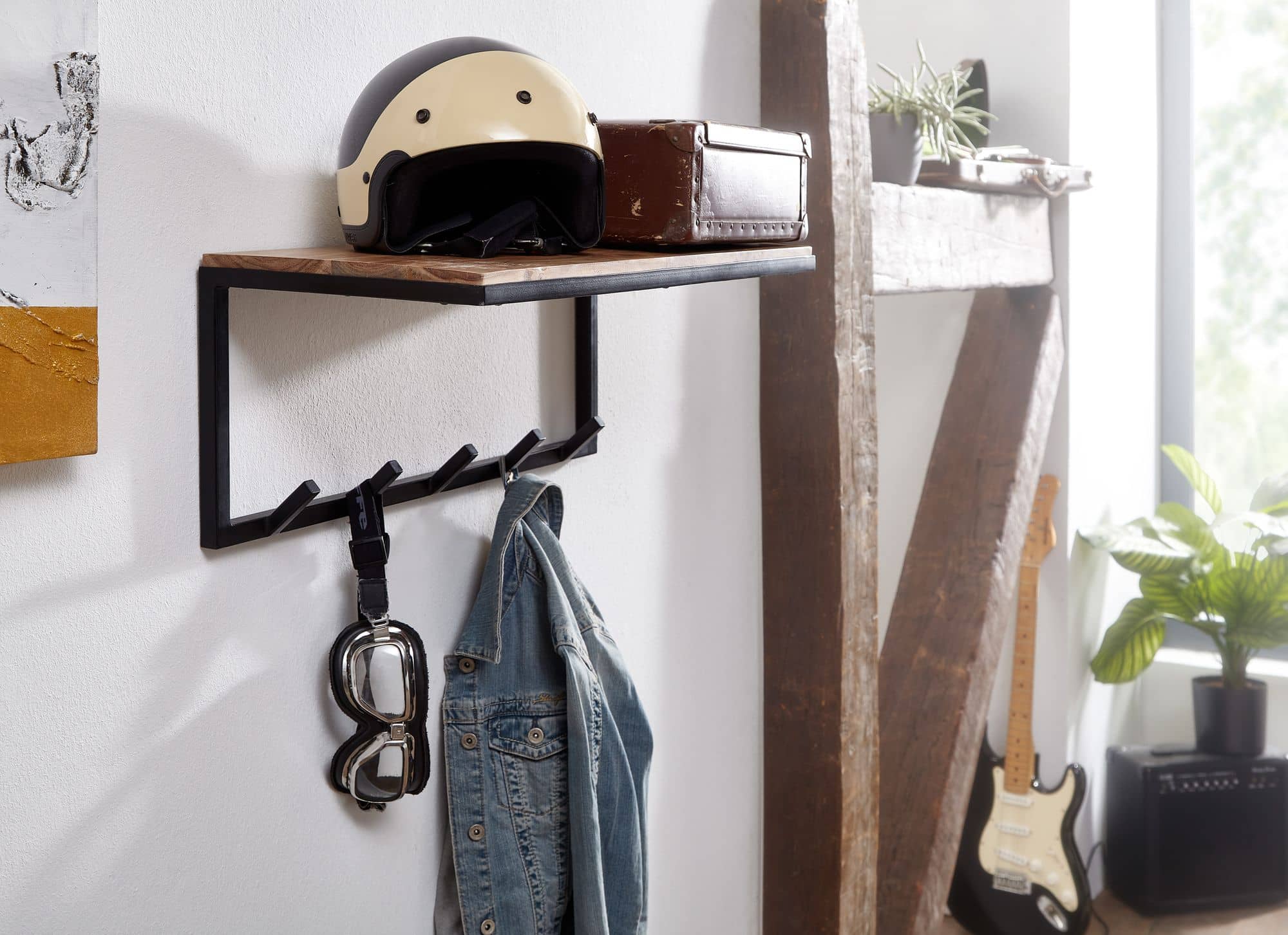 60522-Wohnling-Wandgarderobe-Akazie-70-X-30-X-27-cm-WL6-354-WL6-354_4nw5UIUV5tabFZ Design Wandgarderobe Akazie Massivholz / Metall 70x27x30 cm