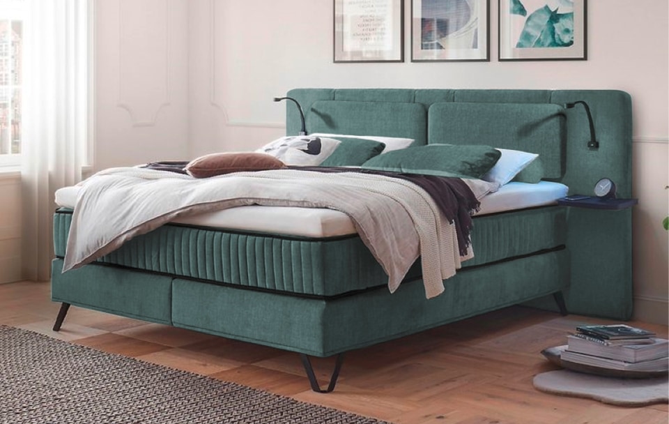 Milazzo_Aphrodite_allgemein_Azur Tauchen Sie ein ins Luxusreich: ED Exciting Design Milazzo - Das Boxspringbett in Aphrodite Azur mit 9-Zonen-Tonnentaschenfederkern und Wireless Charging