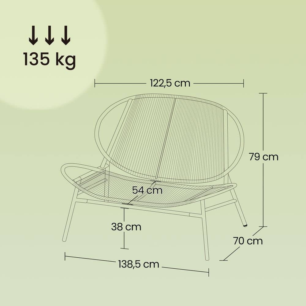 Gartenbank aus PE-Rattan 70 x 138,5 x 79 cm tintenschwarz Gartenbank aus PE-Rattan 70 x 138,5 x 79 cm tintenschwarz