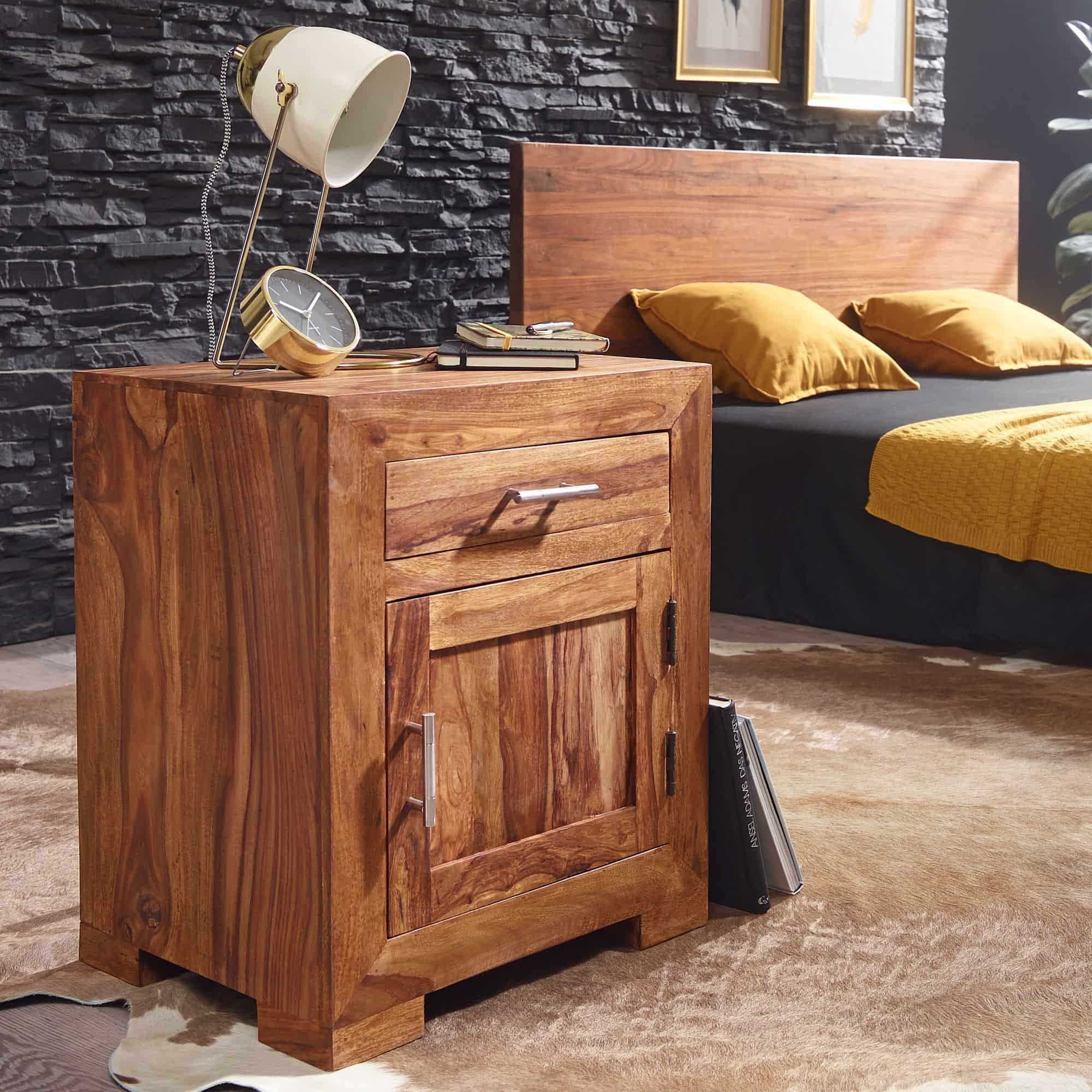 40333-WOHNLING-Nachttisch-MUMBAI-Massivholz-SheeshaPWPStbbZZOR6g Nachttisch MUMBAI Massivholz Sheesham Design Nachtkommode 60 cm mit Schublade und Tür Nachtschrank für Boxspringbett