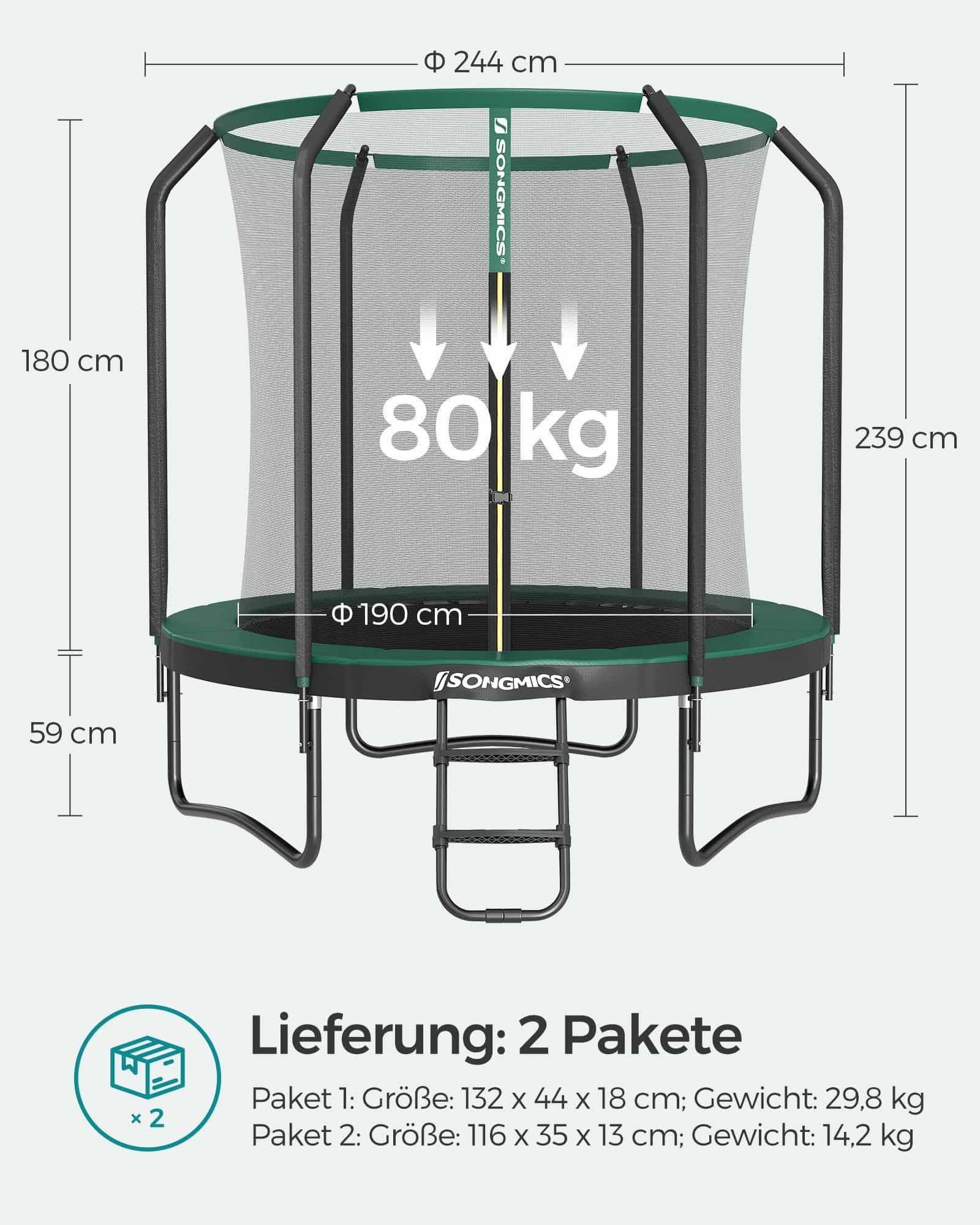Trampolin Ø 244 cm mit innenliegendem Netz schwarz-dunkelgrün-STR083C01 Trampolin Ø 244 cm mit innenliegendem Netz schwarz-dunkelgrün-STR083C01