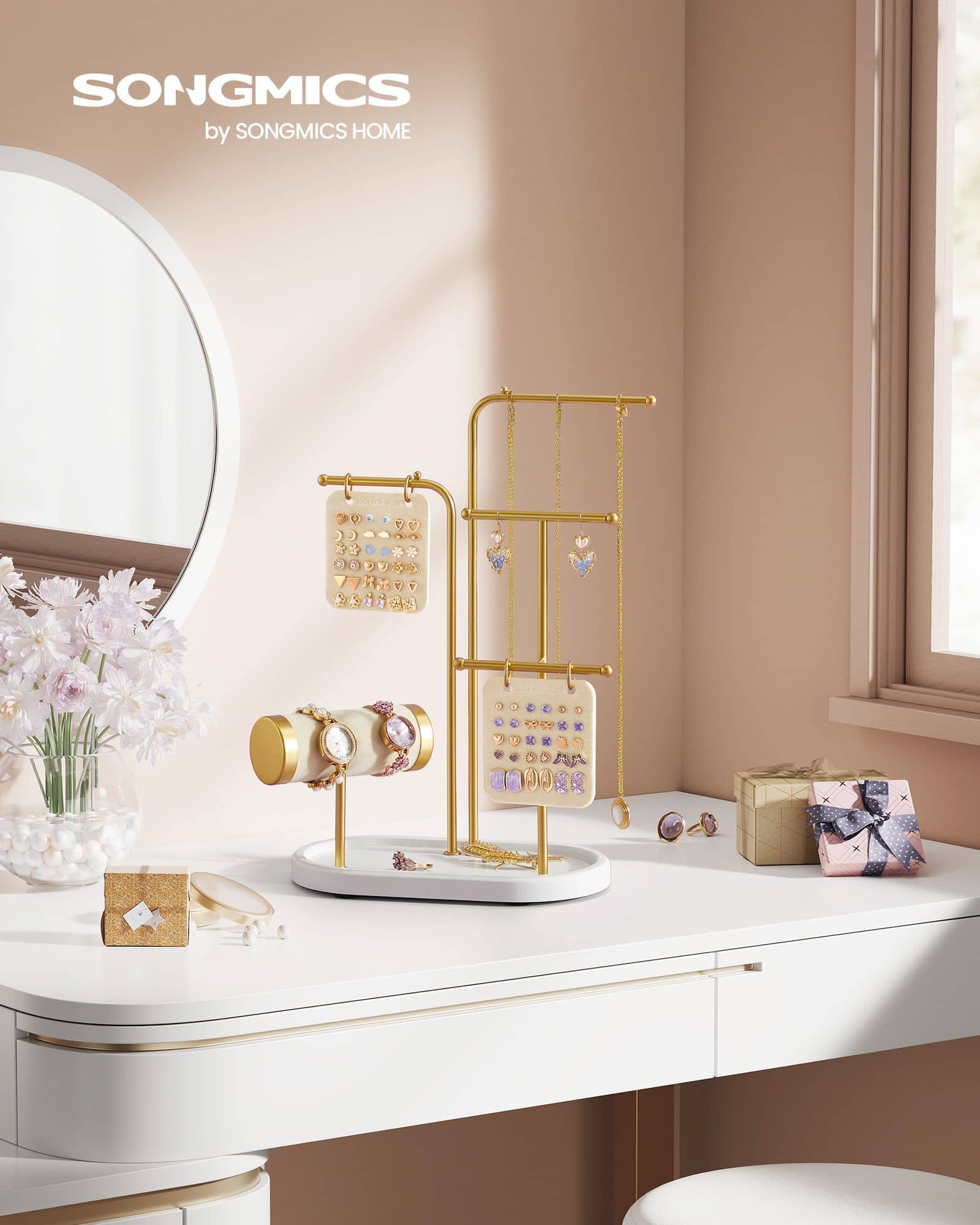 Schmuckständer mit 4 Hängestangen aus Metall metallisches Gold Schmuckständer mit 4 Hängestangen aus Metall metallisches Gold