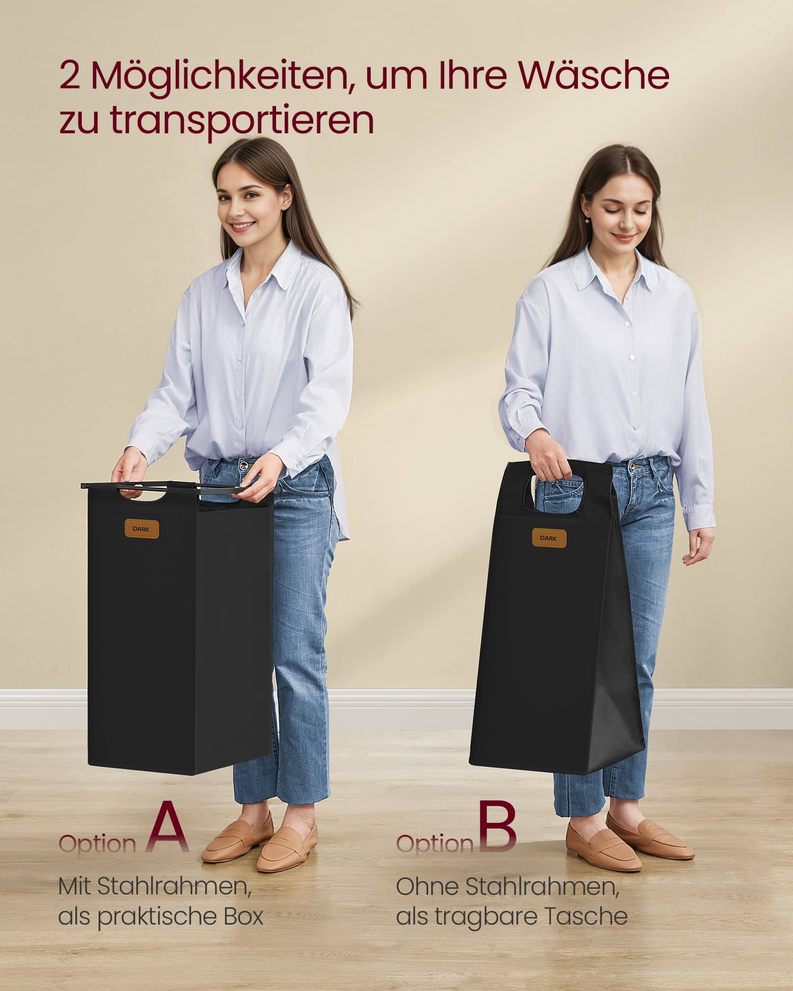 Wäschekorb 3 Fächer mit Rollen und abnehmbaren Taschen Wäschekorb 3 Fächer mit Rollen und abnehmbaren Taschen