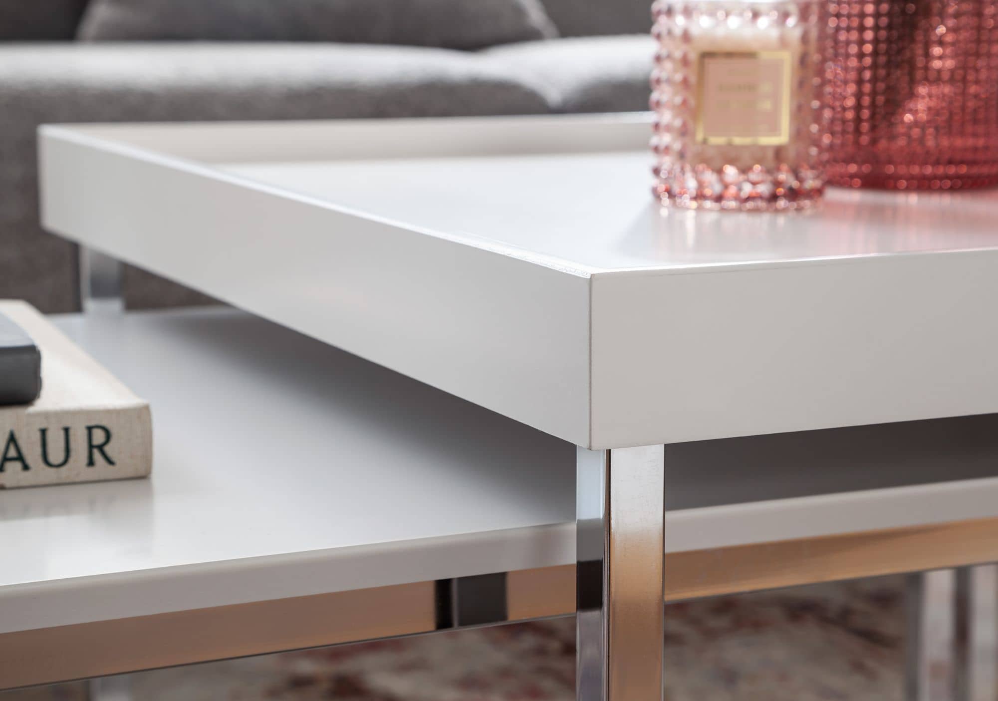 Couchtisch 2er Set Holz / Metall Sofatisch Eckig Weiß Modern Couchtisch 2er Set Holz / Metall Sofatisch Eckig Weiß Modern