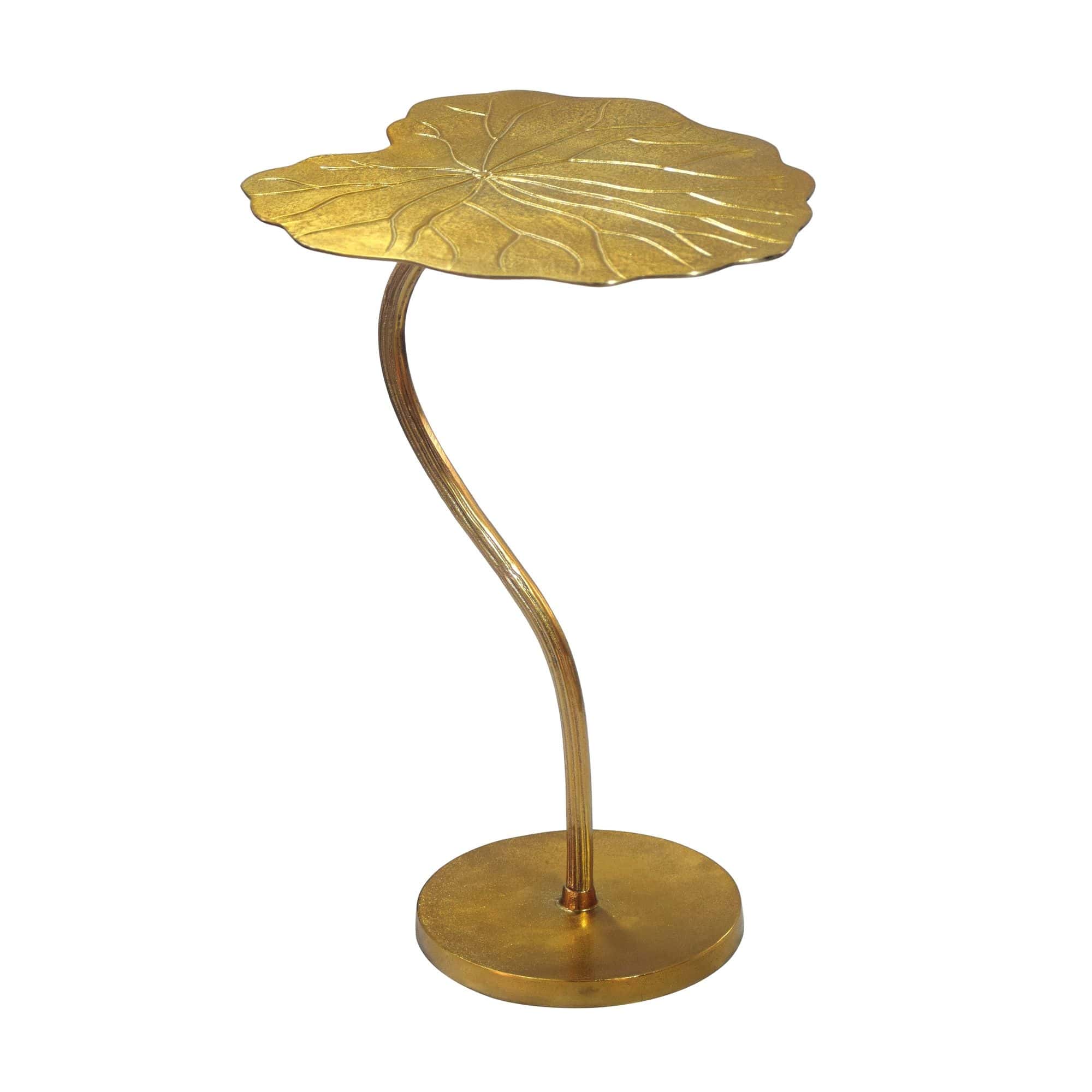 Beistelltisch Aluminium Gold 40x38cm - Design Blatt Anstelltisch Wohnzimmertisch - Moderner Loungetisch - Edler Blumentisch Couchtisch Wohnzimmer Handmade