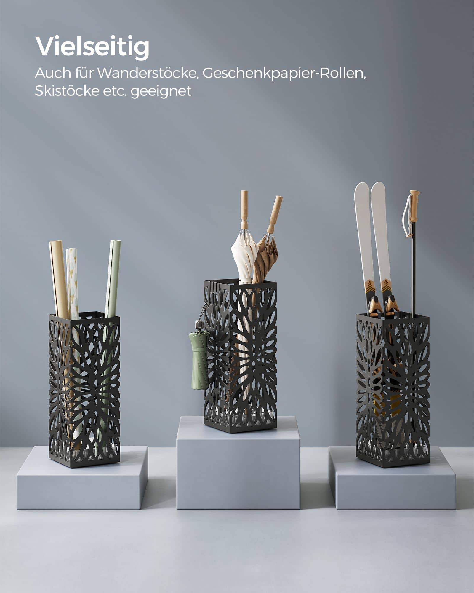 Regenschirmständer aus Metall 4 Haken schwarz Regenschirmständer aus Metall 4 Haken schwarz