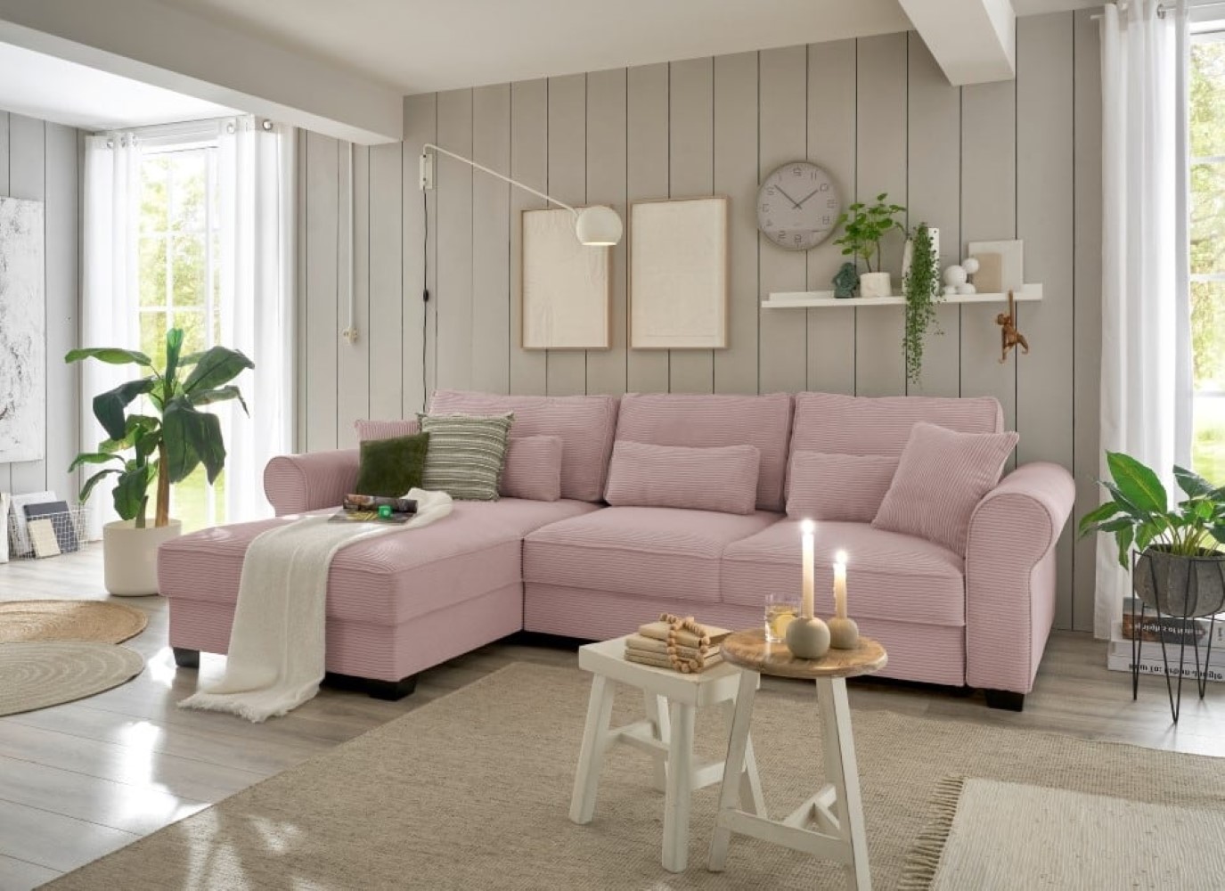 Ecksofa Angelina – Schlafsofa mit Bettkasten und Nosagfederung in Breitcord – ED Exciting Design
