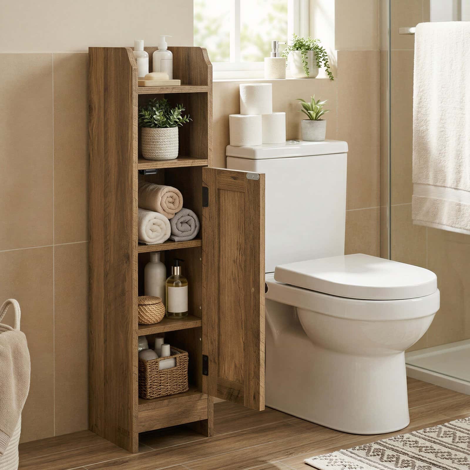 Badezimmerschrank klein, Badschrank schmal, stehend